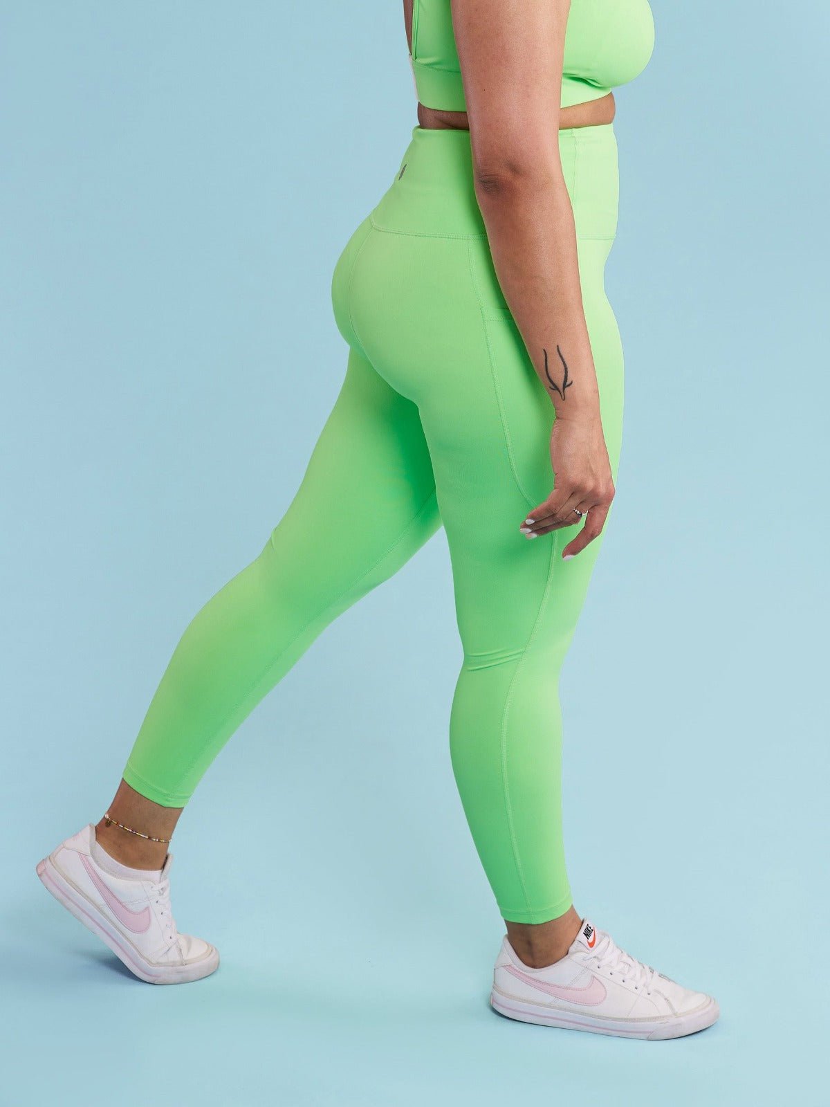 Neon Green Everyday Legging - 7/8 length - neon high waisted leggings with pockets petite women