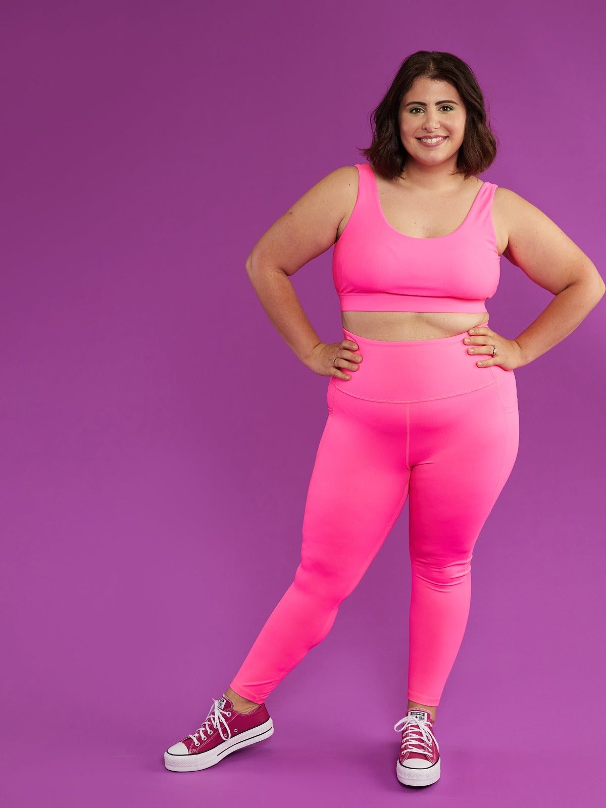 Neon Pink Everyday Legging - 7/8 length - bright pink legging 7/8 high waist with pockets