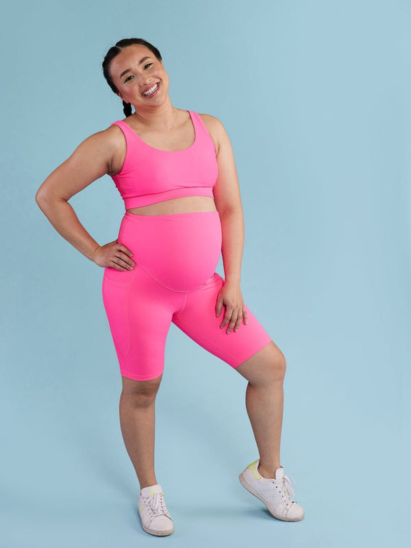 Neon Pink Maternity Bike Shorts Mama Movement
