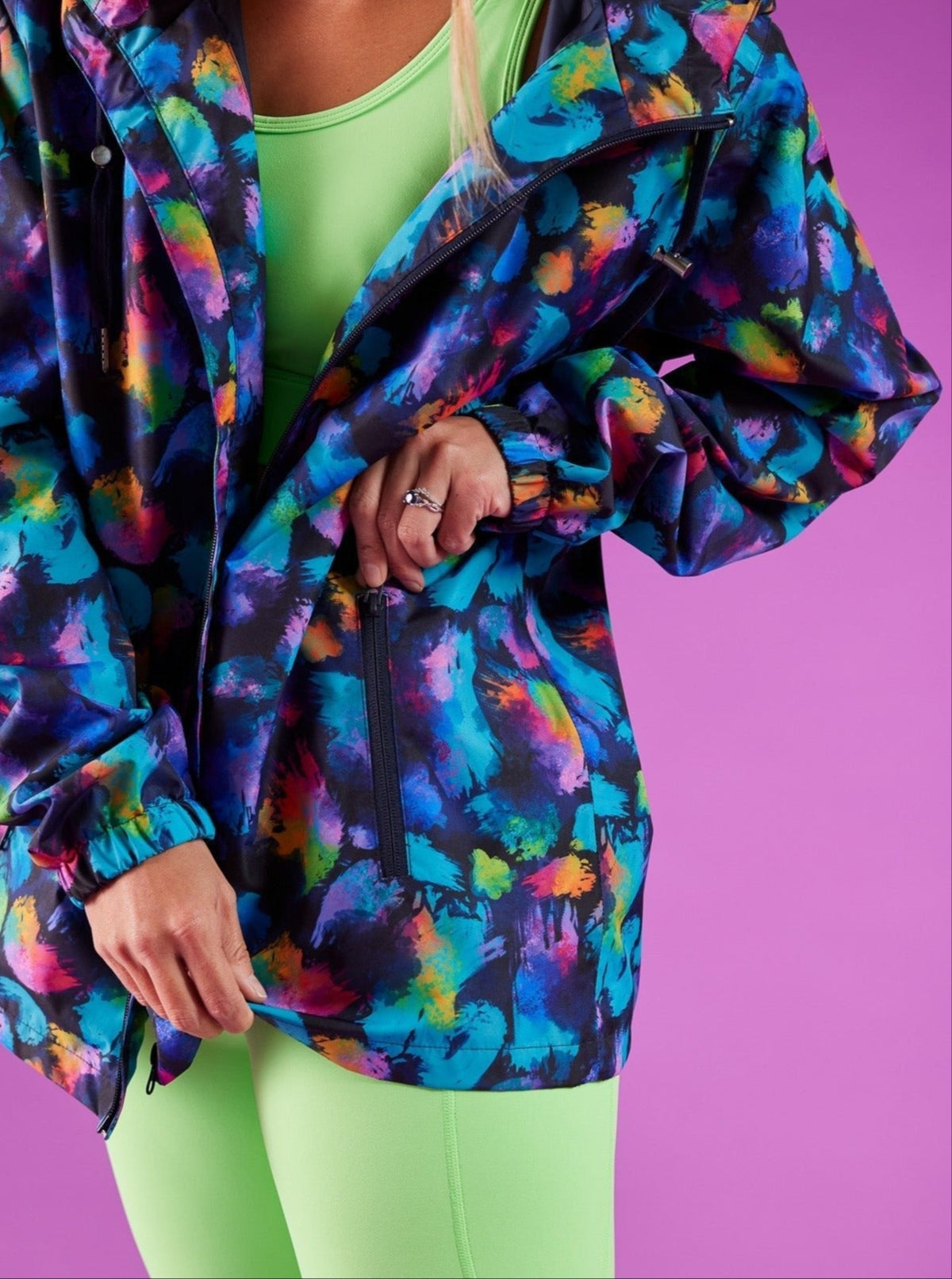 Rainbow Splatter Spray Jackets - Adults - womens waterproof jacket with pockets
