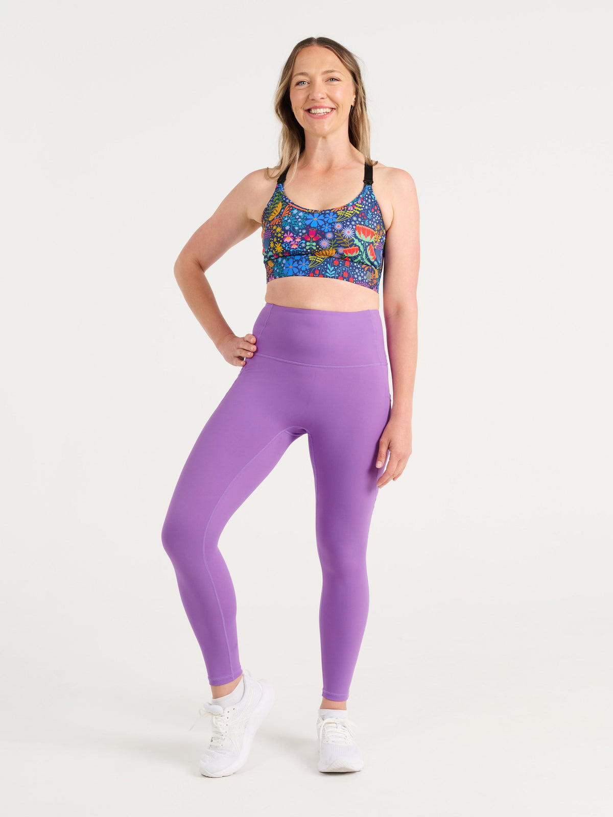 Dusty Grape SleekFit Legging, 7/8-length, worn by Jen