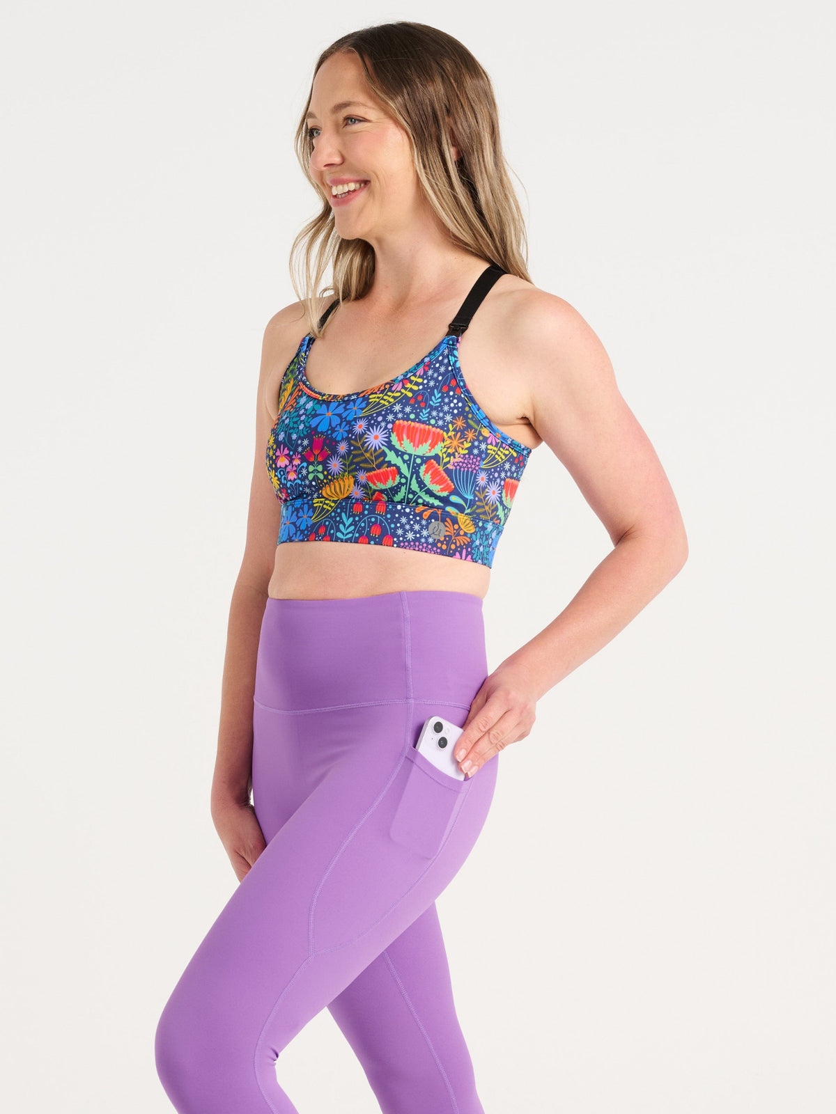 Dusty Grape SleekFit Legging, 7/8-length, worn by Jen