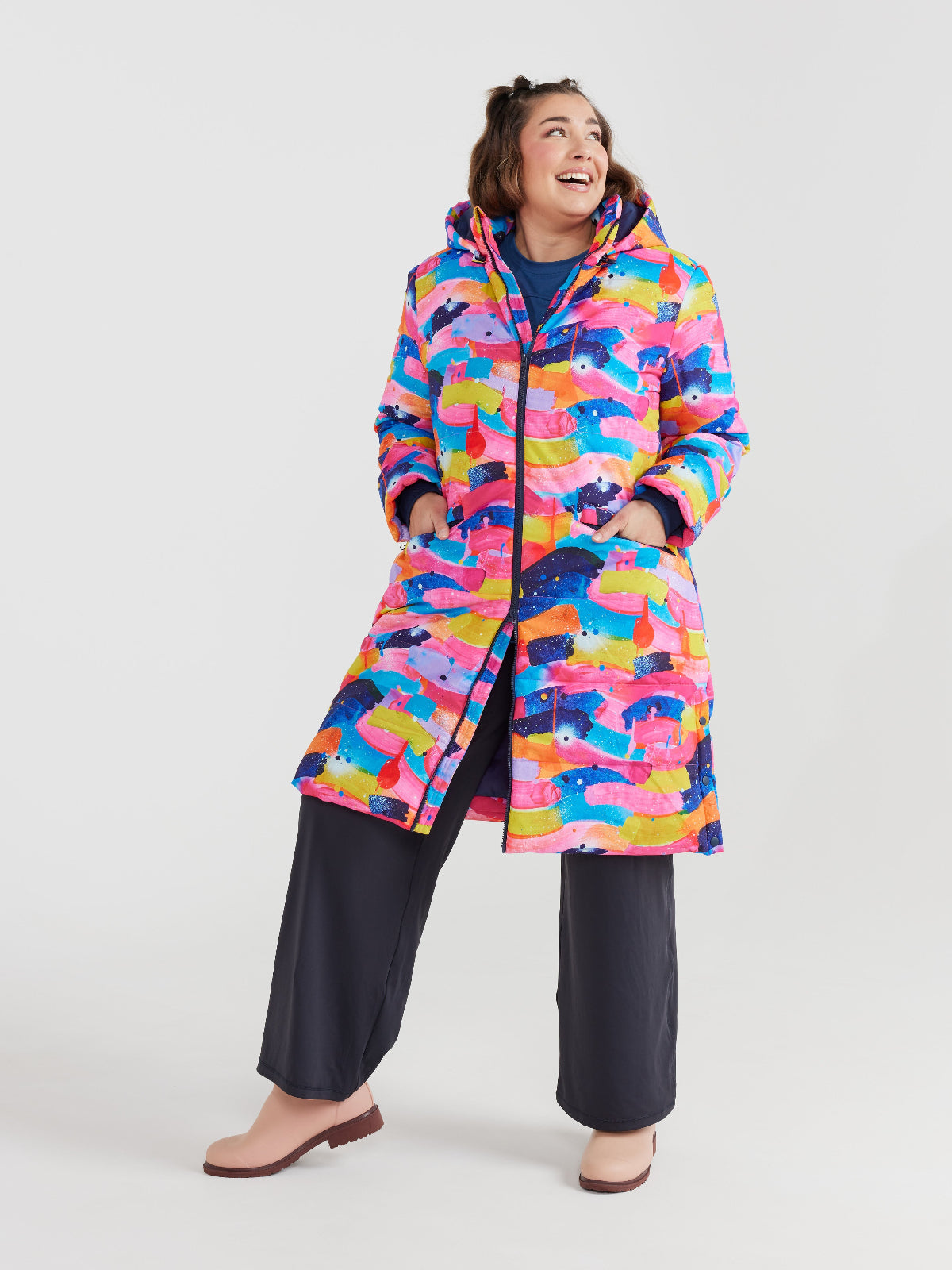 Neon Flow Longline Hooded Puffer Jacket (PREORDER)