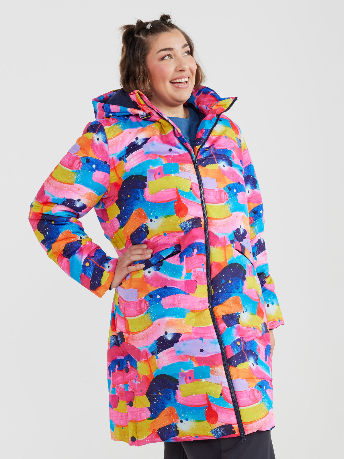 Neon Flow Longline Hooded Puffer Jacket (PREORDER)