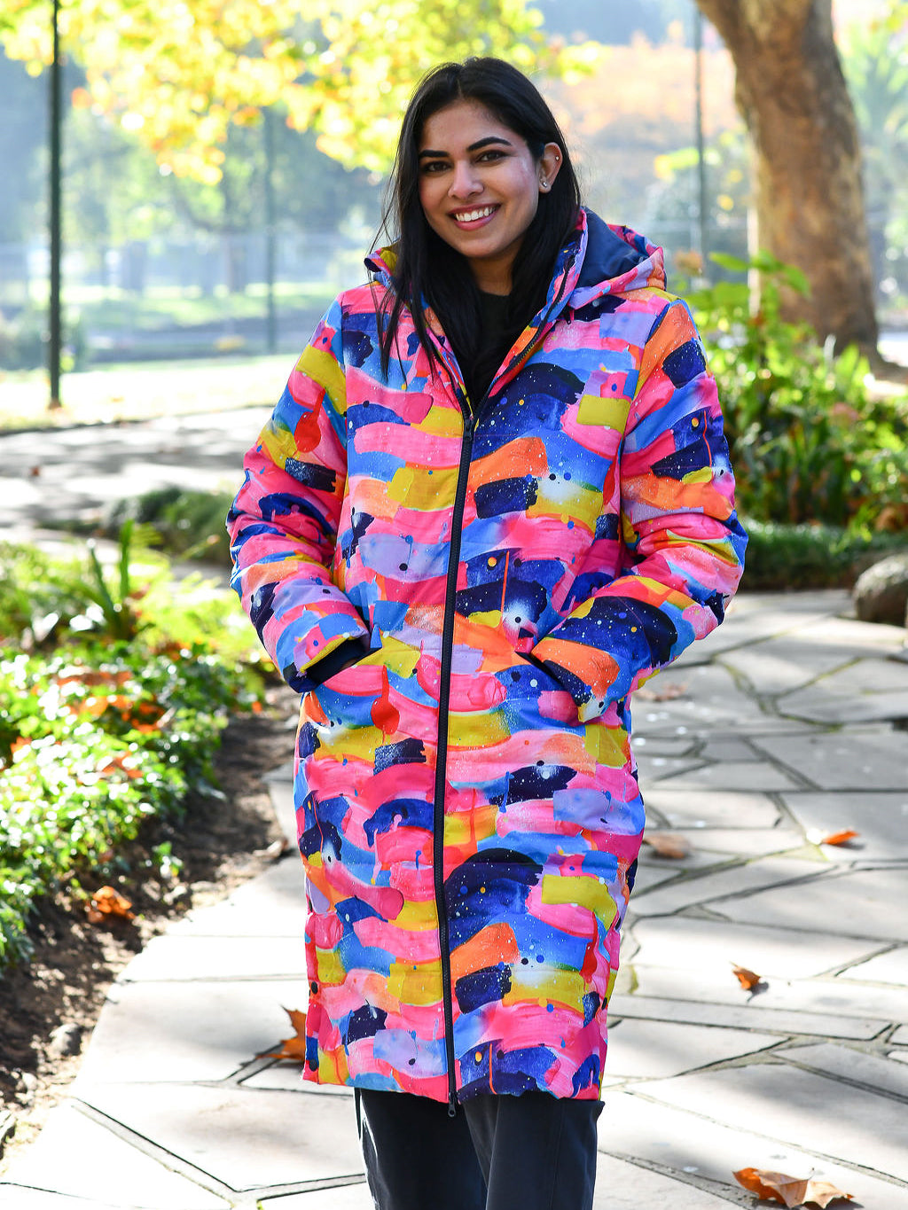 Neon Flow Longline Hooded Puffer Jacket (PREORDER)