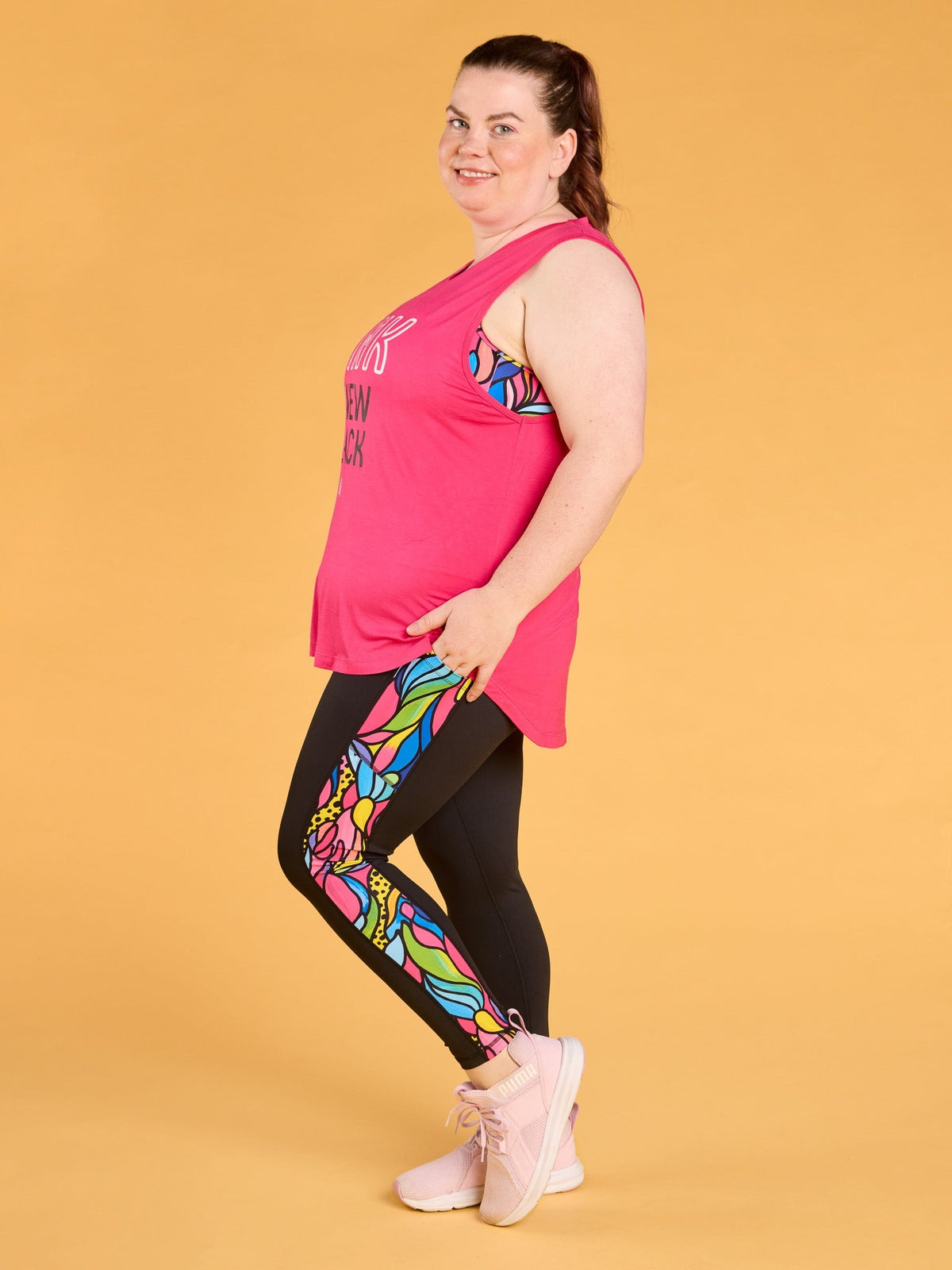 Active Curve Muscle Tank - ‘PINK Is The New Black’ - quick drying active tank plus size