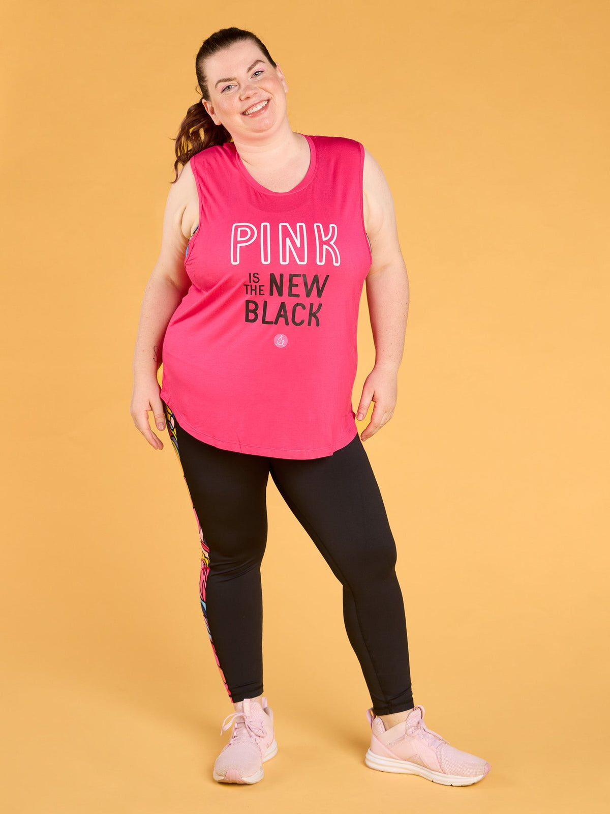 Active Curve Muscle Tank - ‘PINK Is The New Black’ - flattering bamboo yellow tank