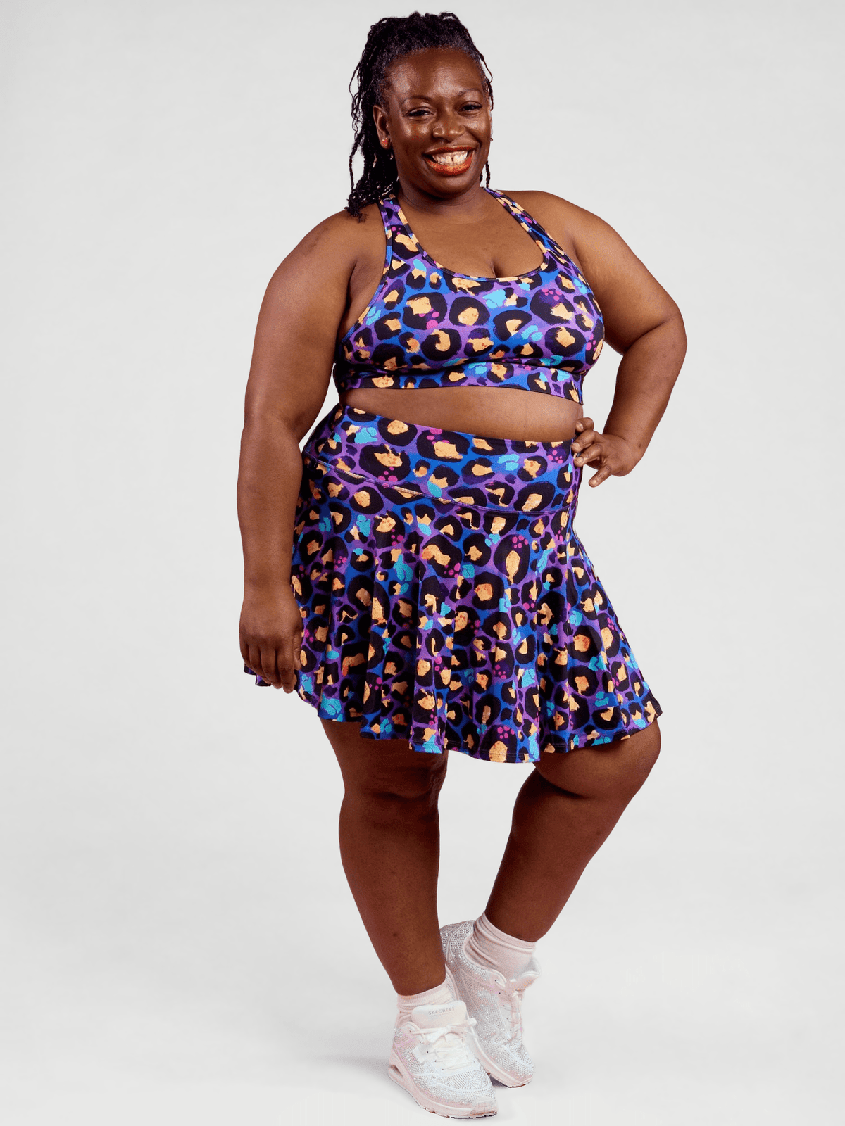 Berry Leopard Skort - built in bike shorts, worn by Zee