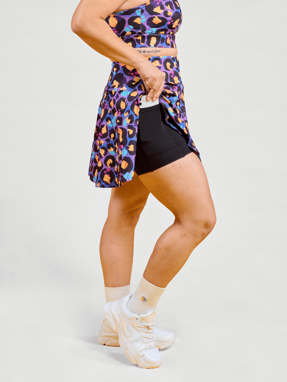 Berry Leopard Skort -hidden pockets, worn by Jaime