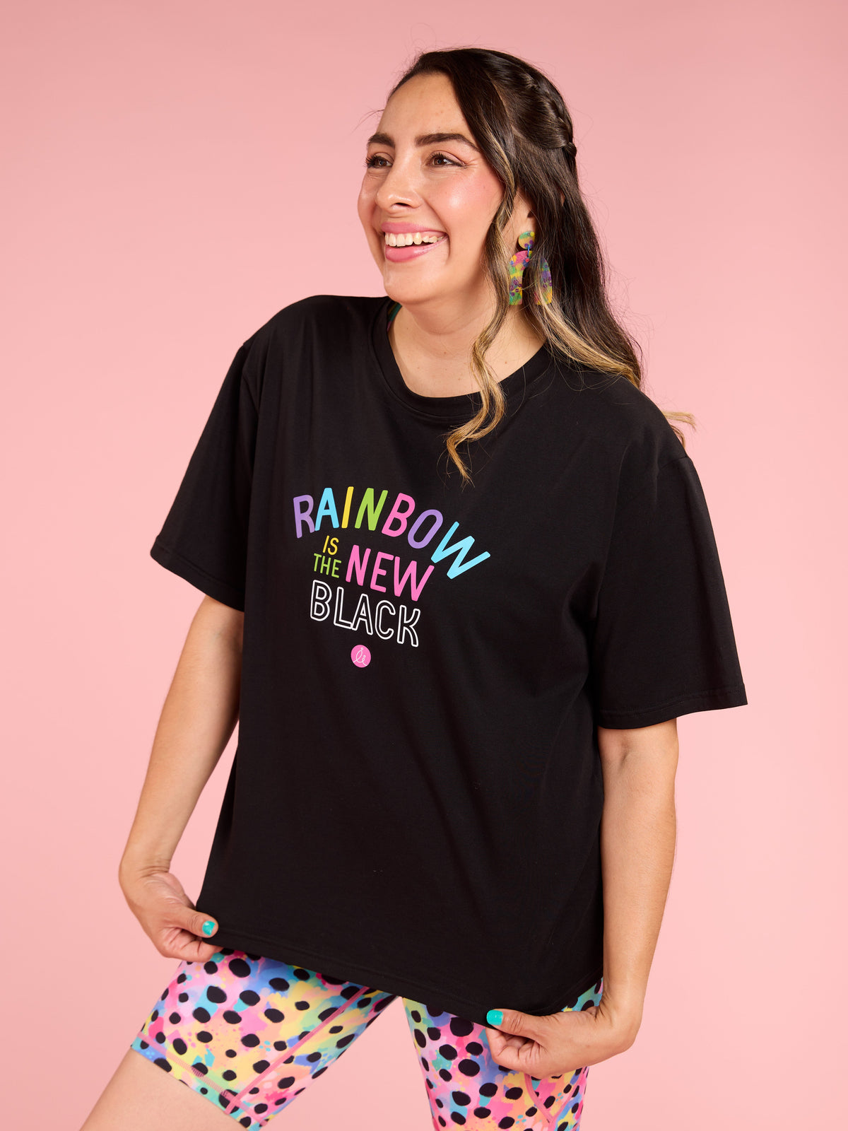 Black BoxFit Positivi-Tee - ‘RAINBOW Is The New Black’ - relaxed fit slogan tee