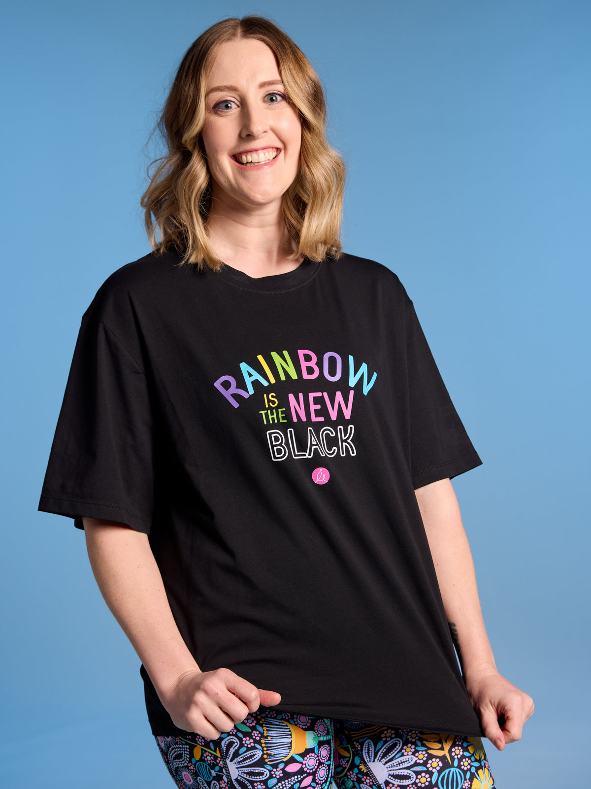 Black BoxFit Positivi-Tee - ‘RAINBOW Is The New Black’ - oversized black tee with positive messages