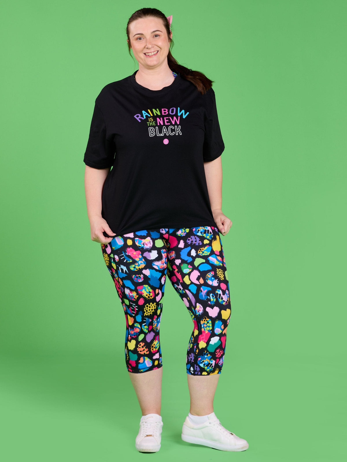 Black BoxFit Positivi-Tee - ‘RAINBOW Is The New Black’ - box style t-shirts to wear with leggings