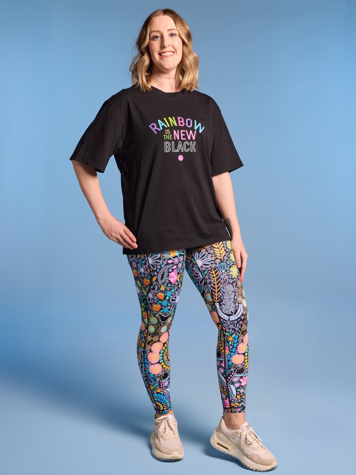 Black BoxFit Positivi-Tee - ‘RAINBOW Is The New Black’ - slogan graphic Boxy Fit T-shirts  petite women