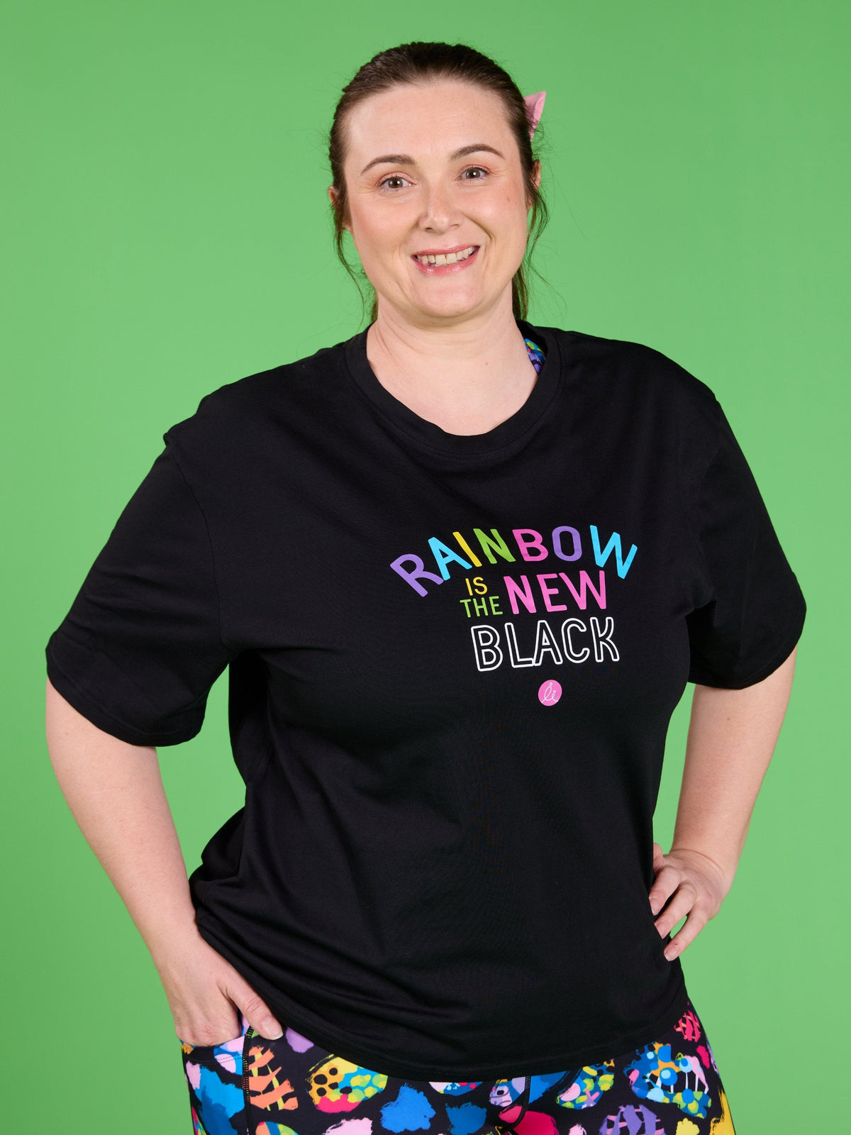 Black BoxFit Positivi-Tee - ‘RAINBOW Is The New Black’ - Boxy t-shirts plus size with slogan graphic design