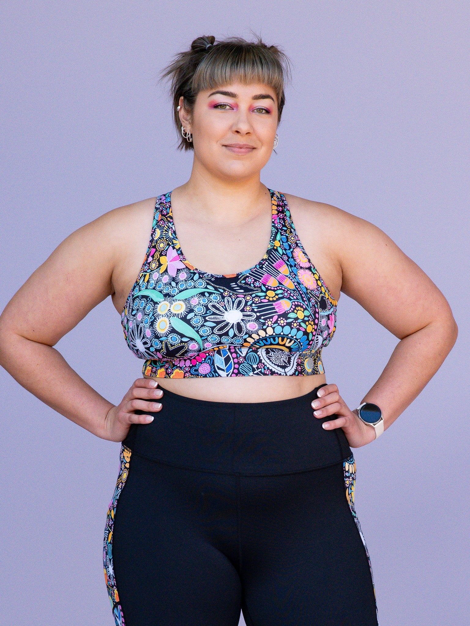 Coastal Wildflowers Be Free Hooked Sports Bra - Plus sized medium to high impact sports bra