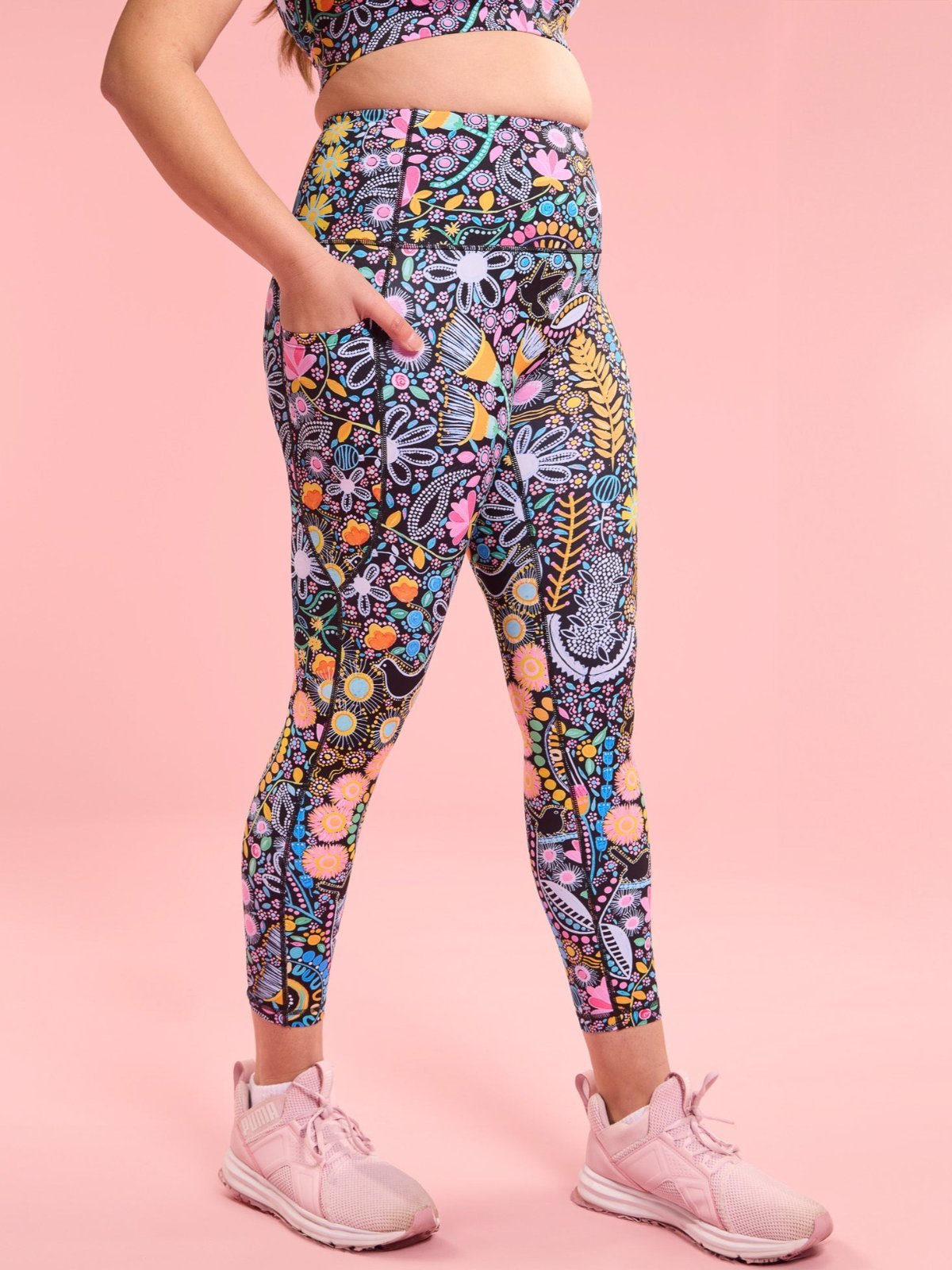 Coastal Wildflowers SleekFit Legging - 7/8-length - aboriginal print high waisted leggings