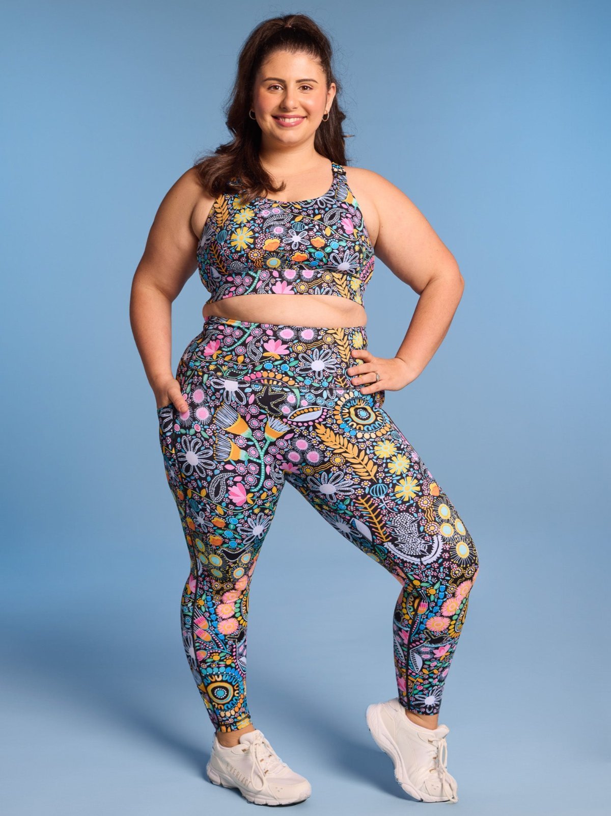 Coastal Wildflowers SleekFit Legging - 7/8-length - high waisted leggings with pockets plus size