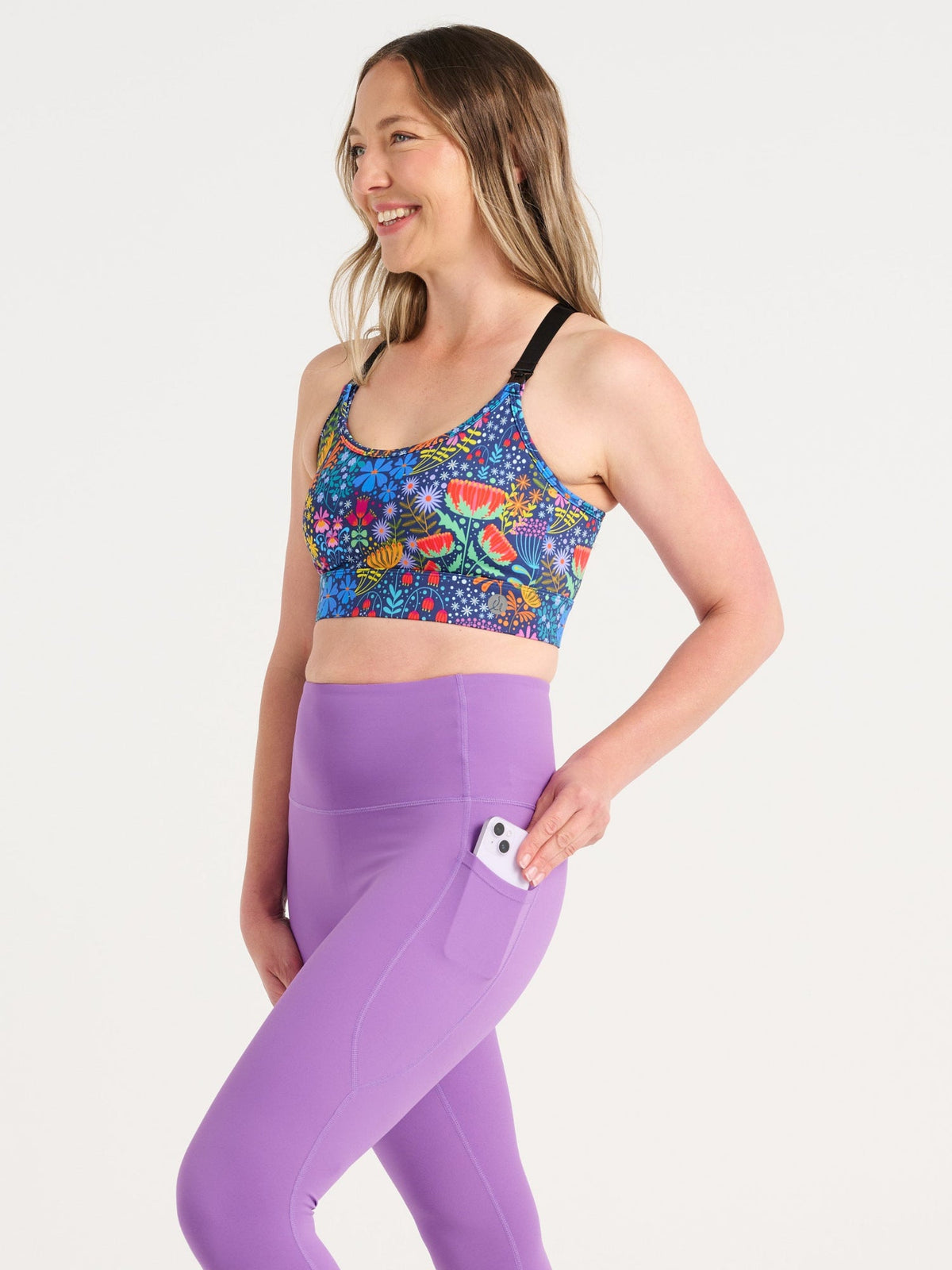 Dusty Grape SleekFit Legging, 7/8-length, worn by Jen