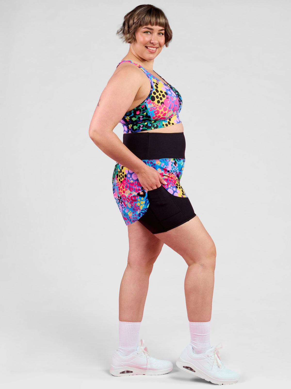 Electric Leopard 2-in-1 Running Shorts - hidden pockets, worn by Steph