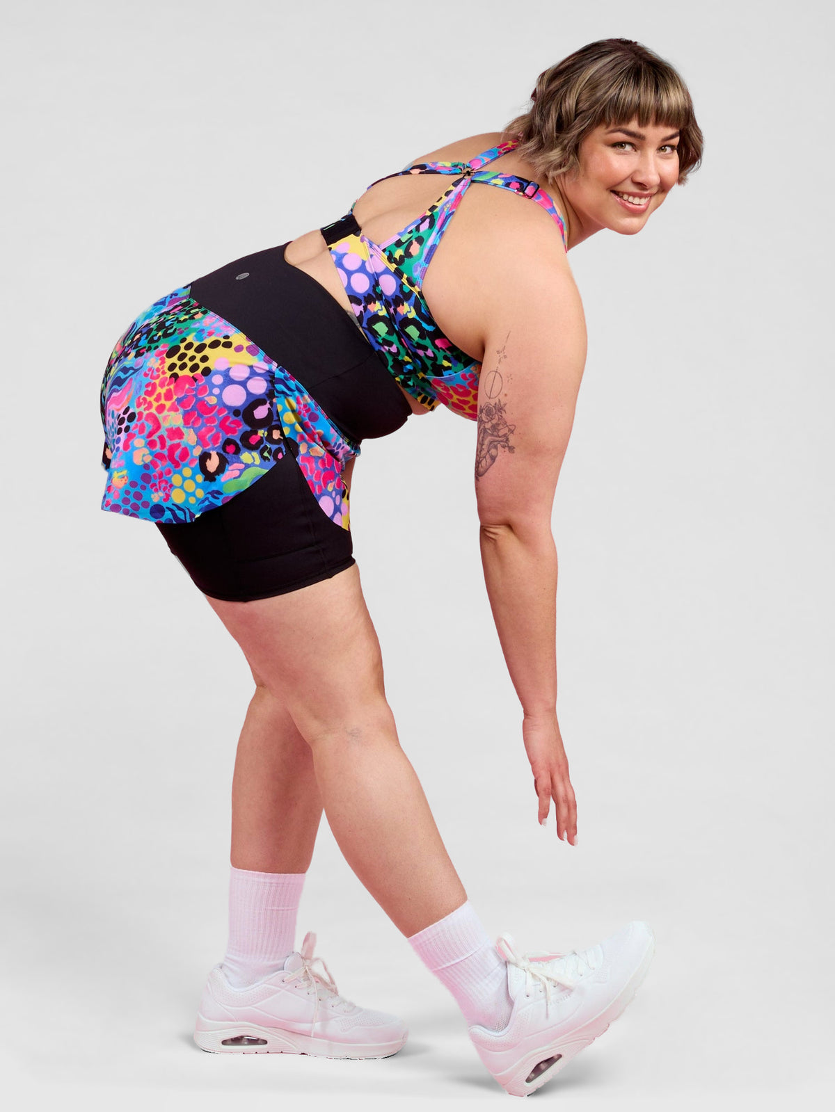 Electric Leopard 2-in-1 Running Shorts - built in bike short, worn by Steph