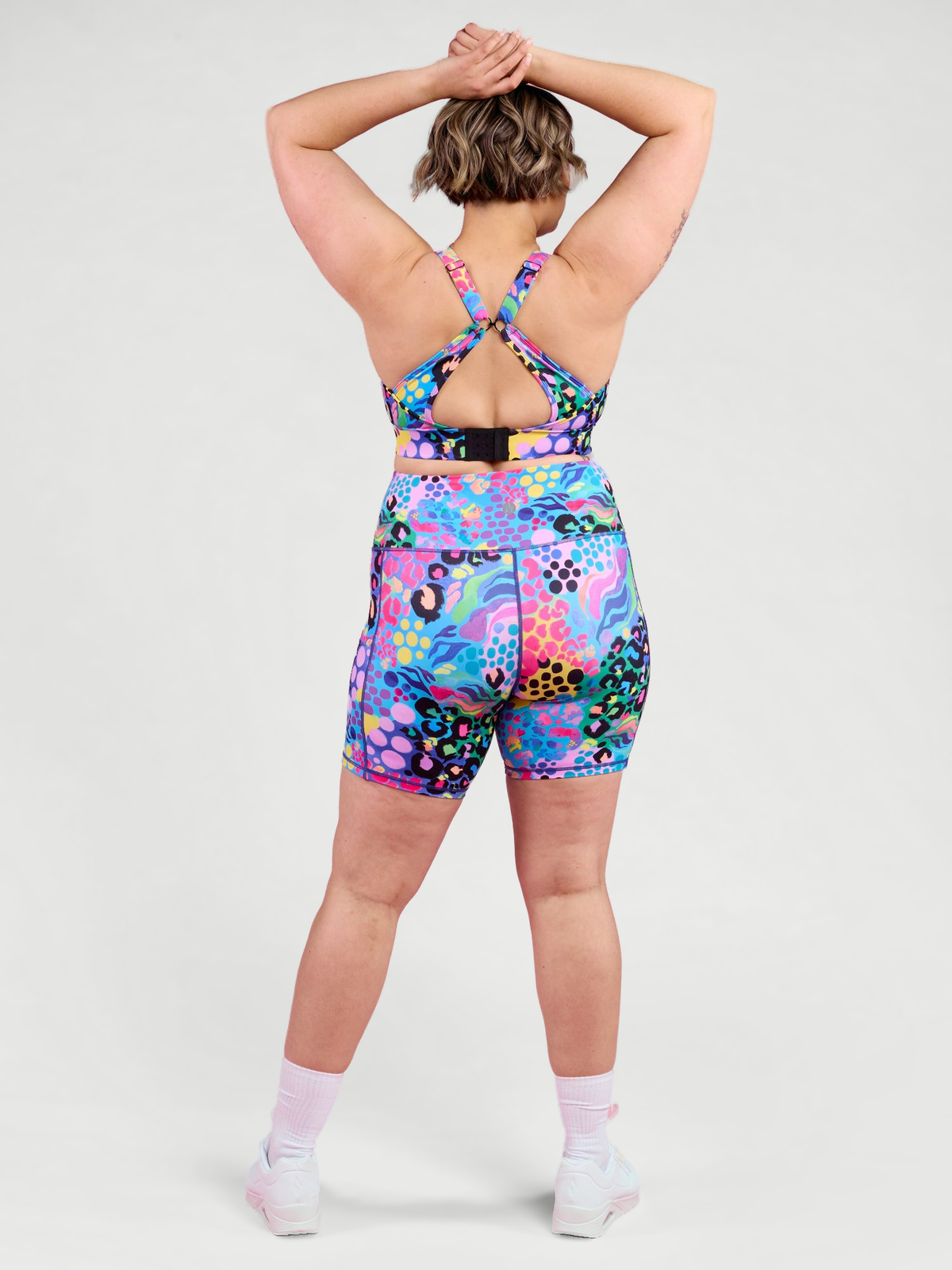 Electric Leopard Everyday Shortie Bike Shorts - squat proof mid thigh bike shorts, worn by Steph