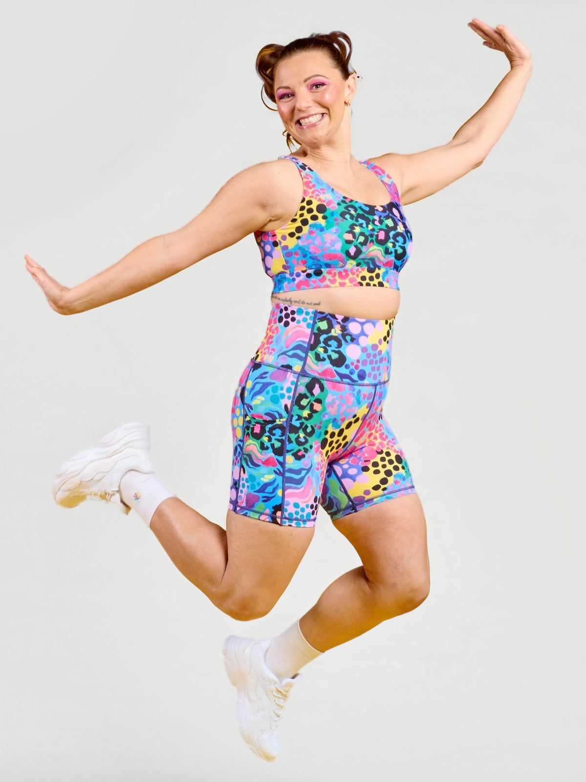 Electric Leopard Everyday Shortie Bike Shorts - from gym to swim activewear, worn by Jaime