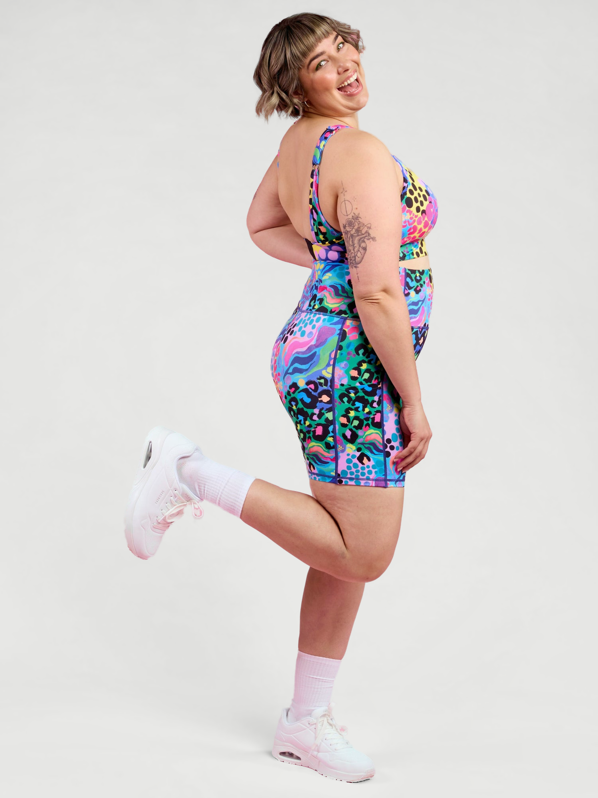 Electric Leopard Everyday Shortie Bike Shorts - Womens swimmable activewear, worn by Steph