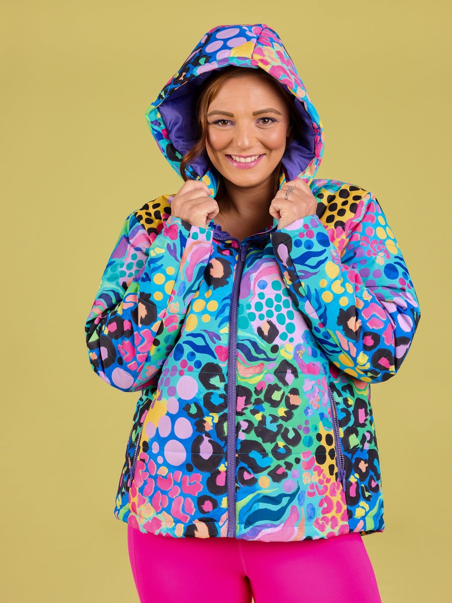 Electric Leopard Hooded Puffer Jacket - warm comfy puffer vest