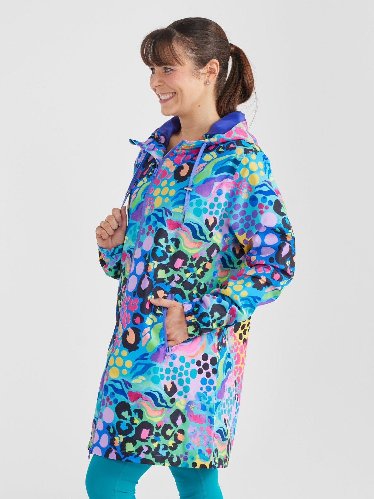 Electric Leopard Longline Raincoat