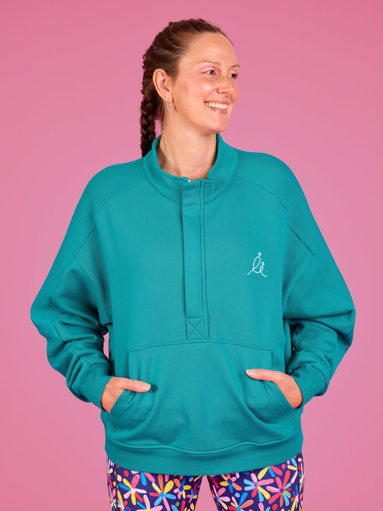FlexiZip Sweatshirt - Teal - half zip cropped hoodie petite women