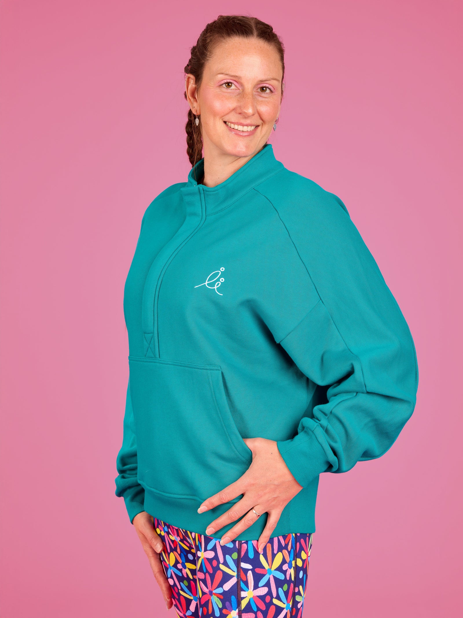 FlexiZip Sweatshirt - Teal - half zip cropped hoodie petite women