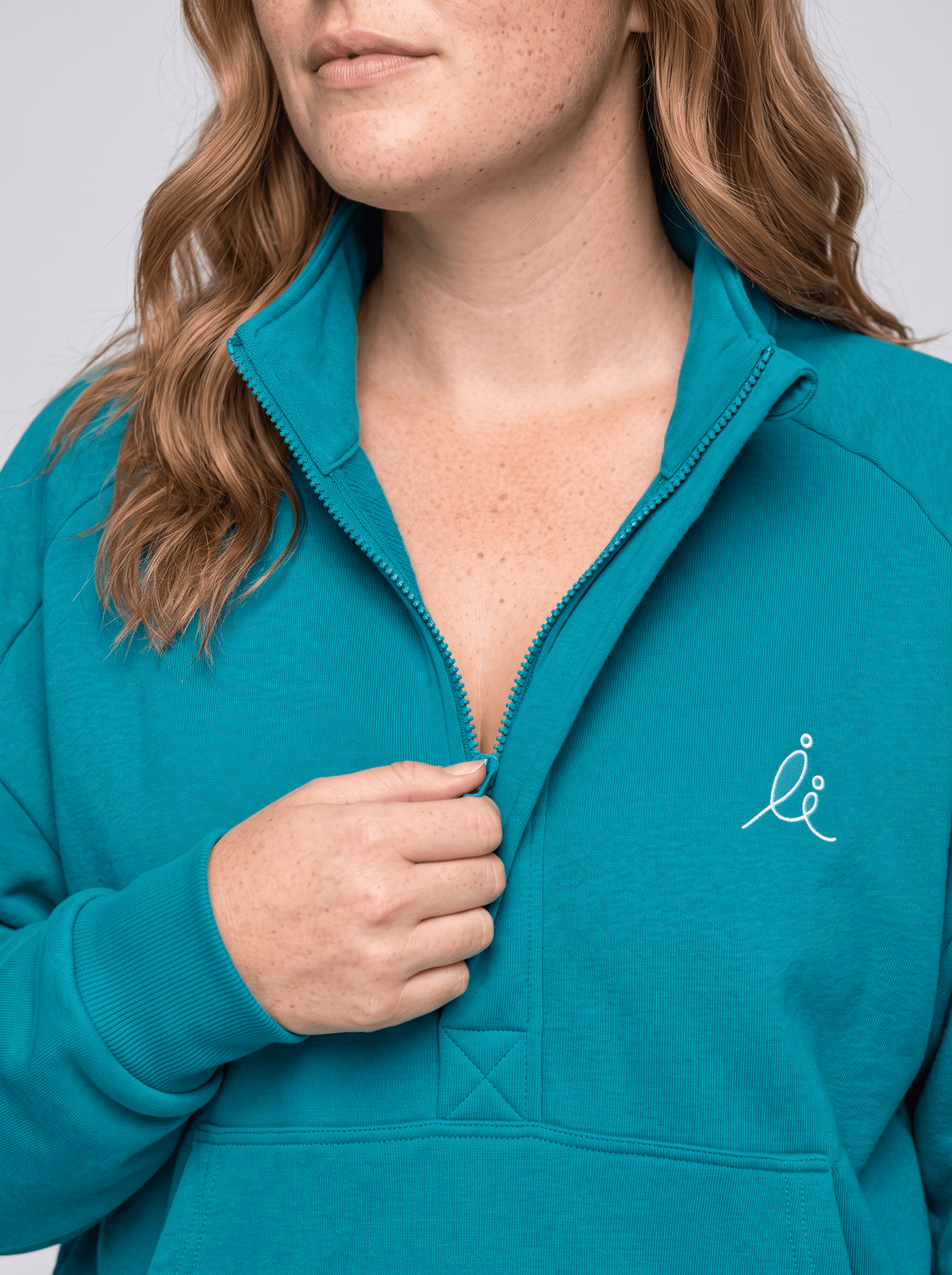 FlexiZip Sweatshirt - Teal - nursing friendly half zip detail