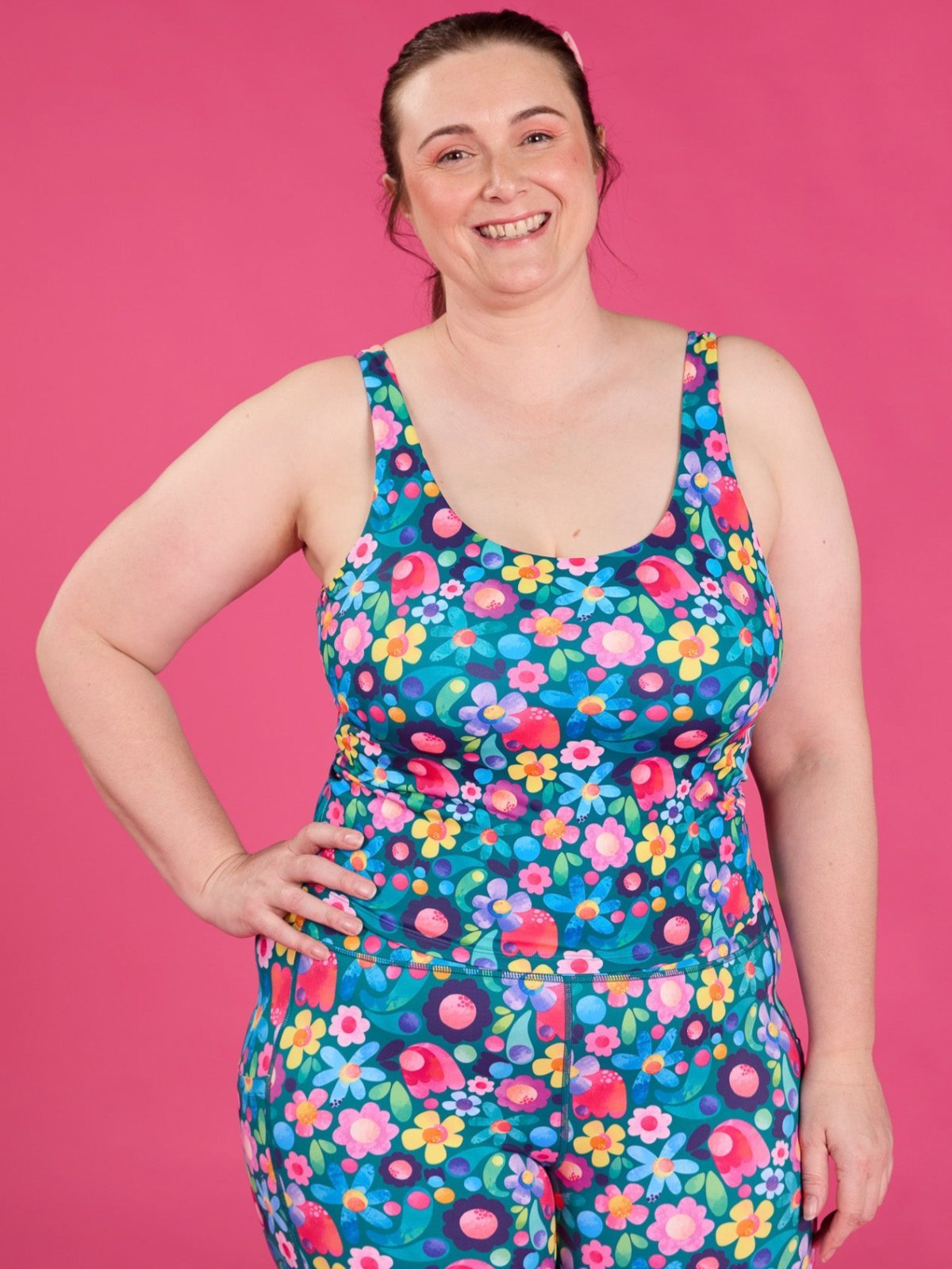 Floral Fields Active Swim Tank - swim tank with sewn in pads plus size