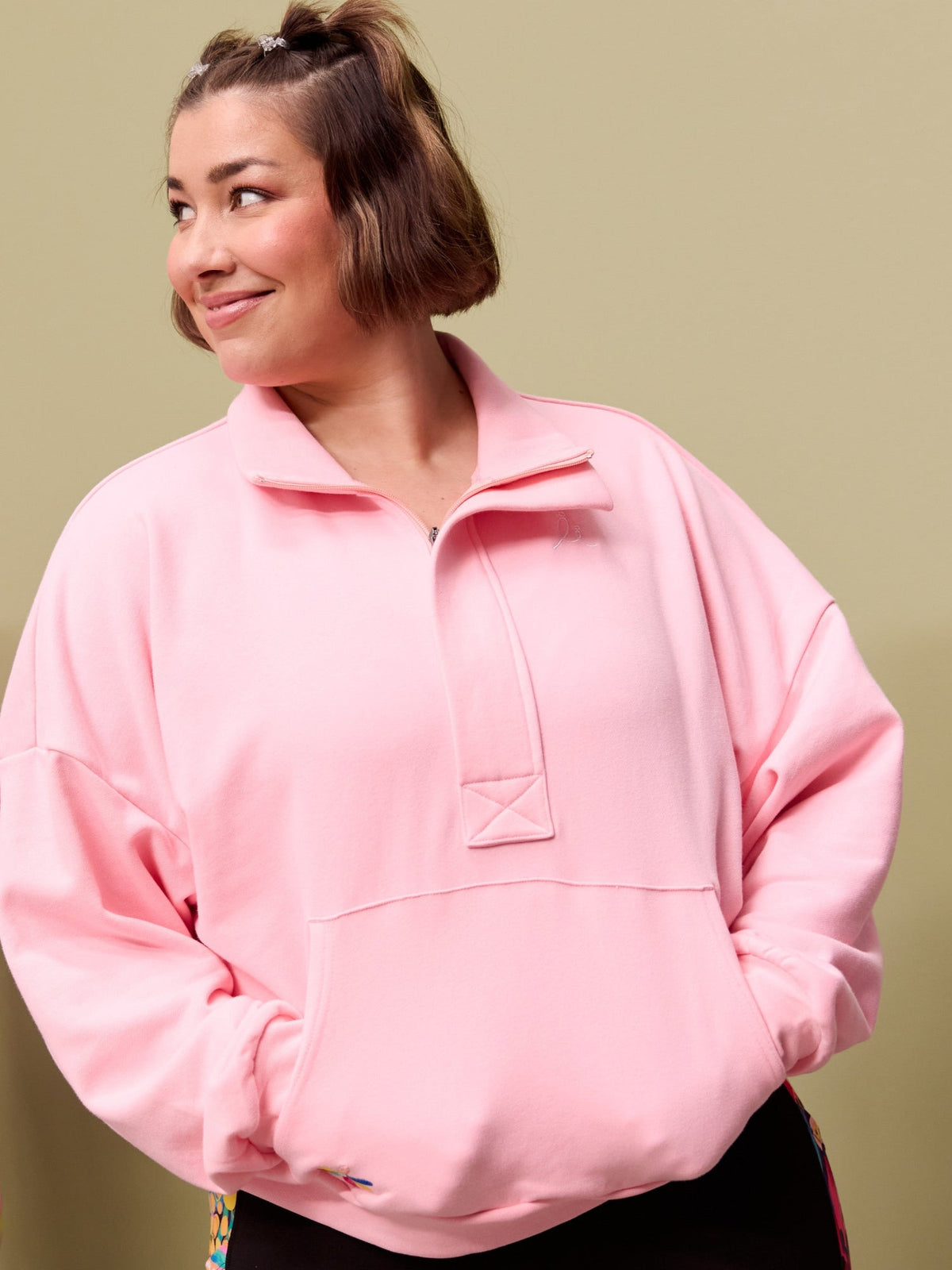 Happy Daisies FlexiZip Sweatshirt - Pink - flattering oversized fit plus size