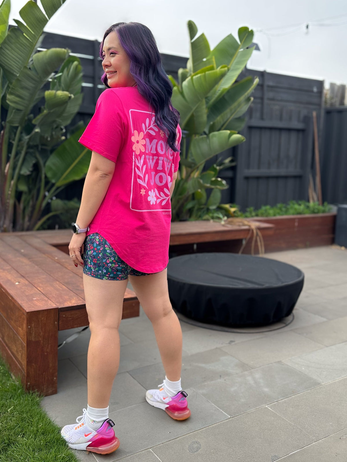 Hot Pink Active Curve Positivi-Tee - "Move With Joy"