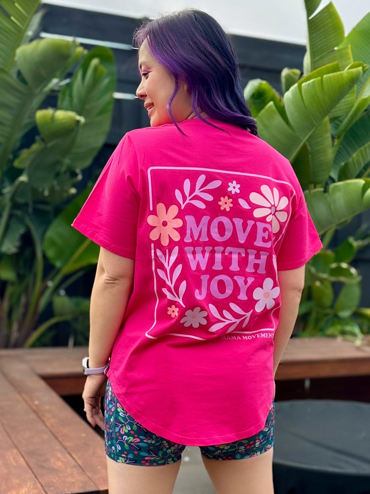 Hot Pink Active Curve Positivi-Tee - "Move With Joy"