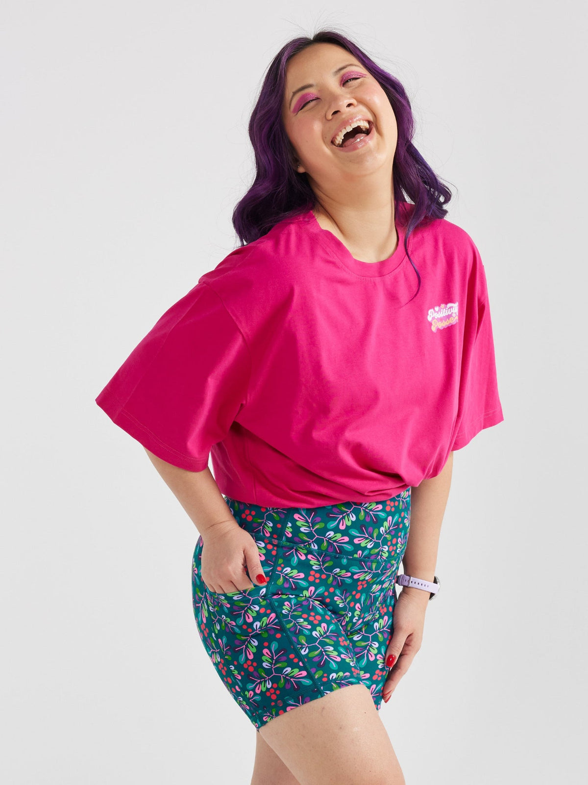 Hot Pink Active Curve Positivi-Tee - "Move With Joy"