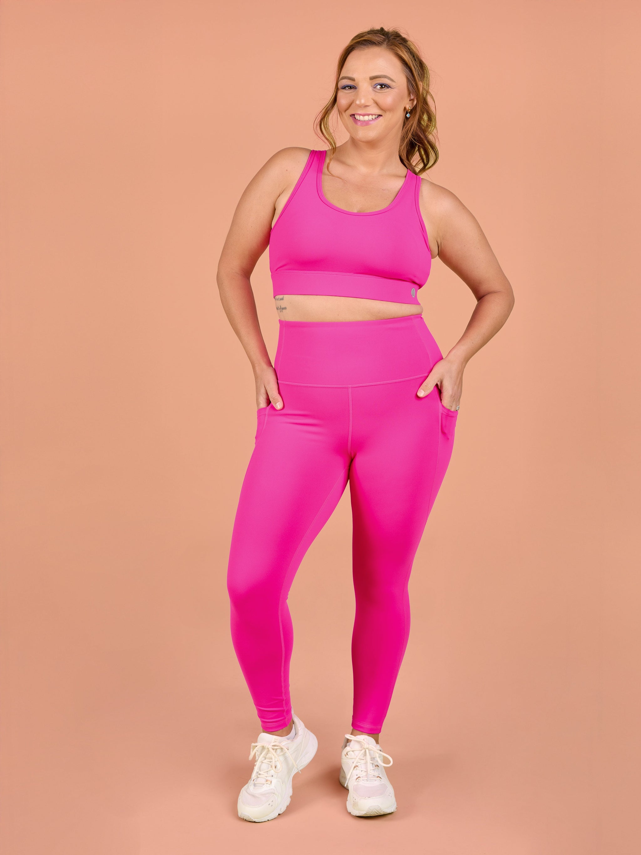 High-Waisted 7/8 Brushed Leggings with Pockets Hot Pink Mama