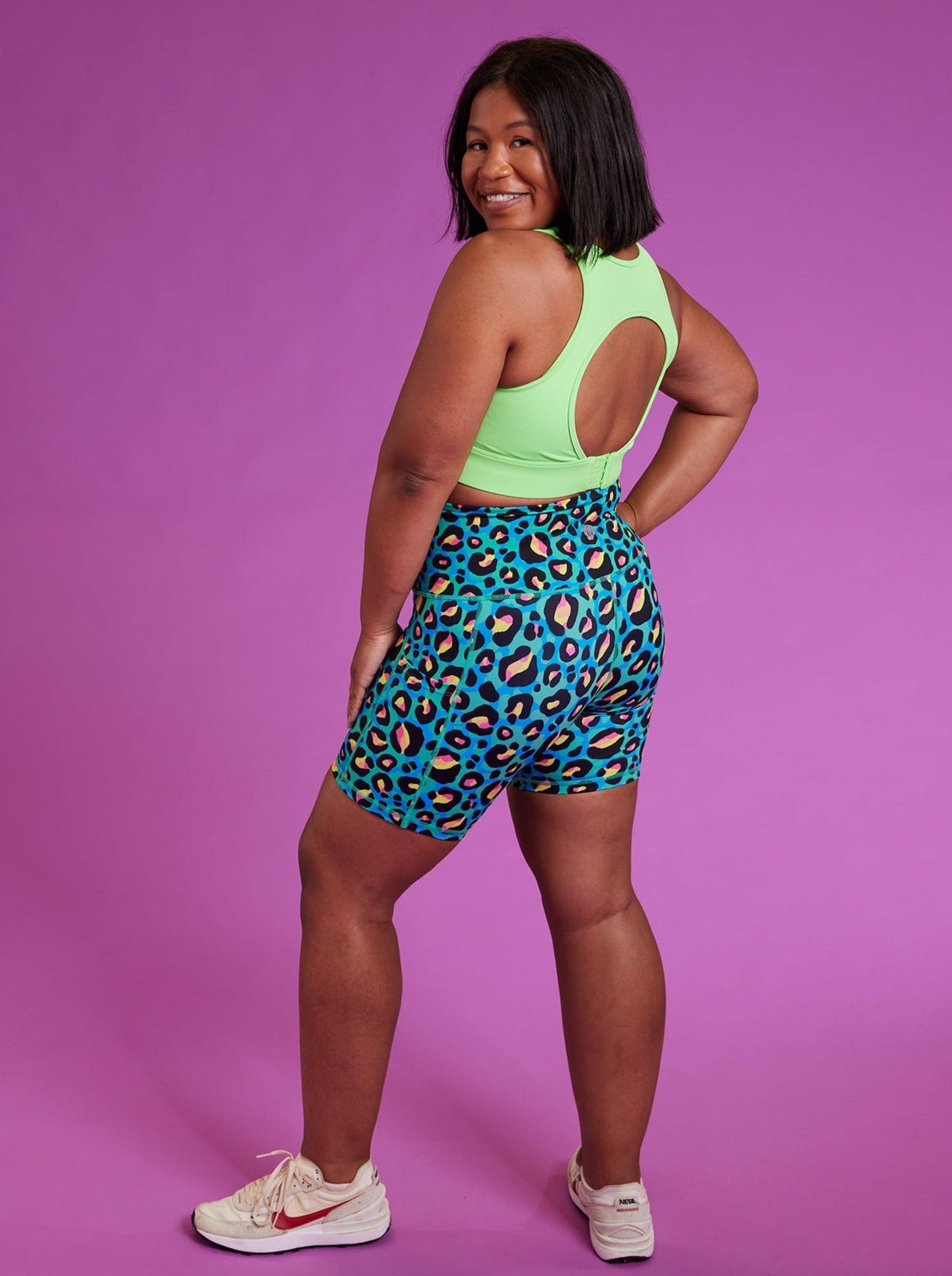 Neon Leopard Everyday Shortie Biker Shorts - activewear bike shorts with pockets