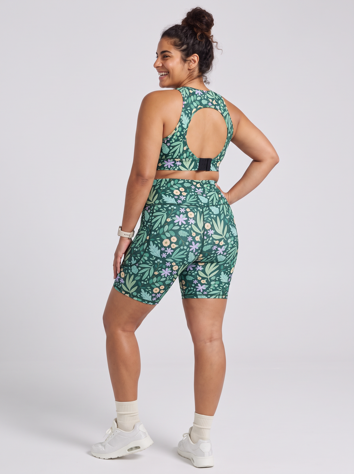 Leaves & Blooms Everyday Bike Shorts - extra high waisted bike shorts, worn by Lisa