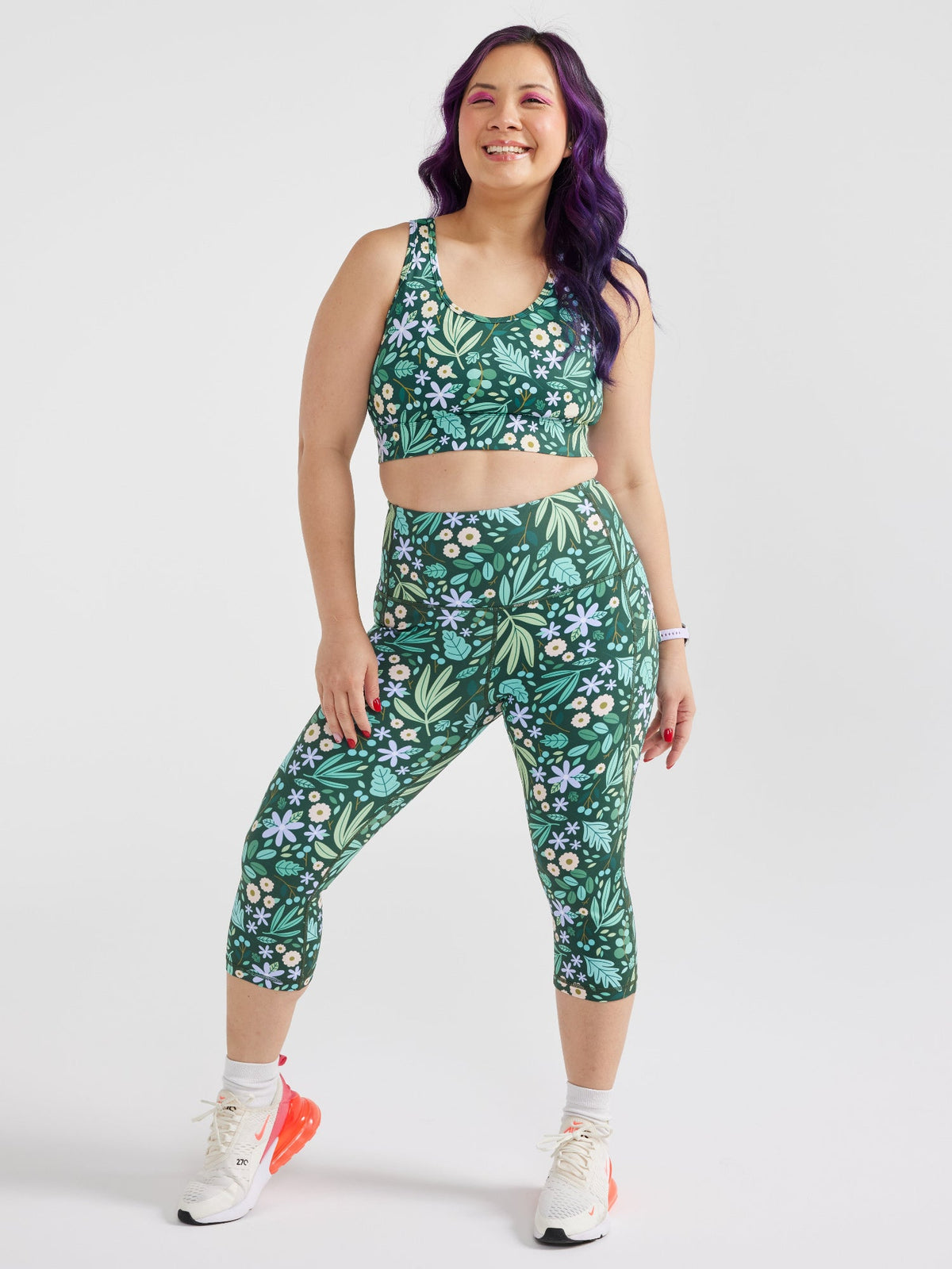 Leaves & Blooms Everyday Cropped Legging - 3/4 length - cropped leggings for women