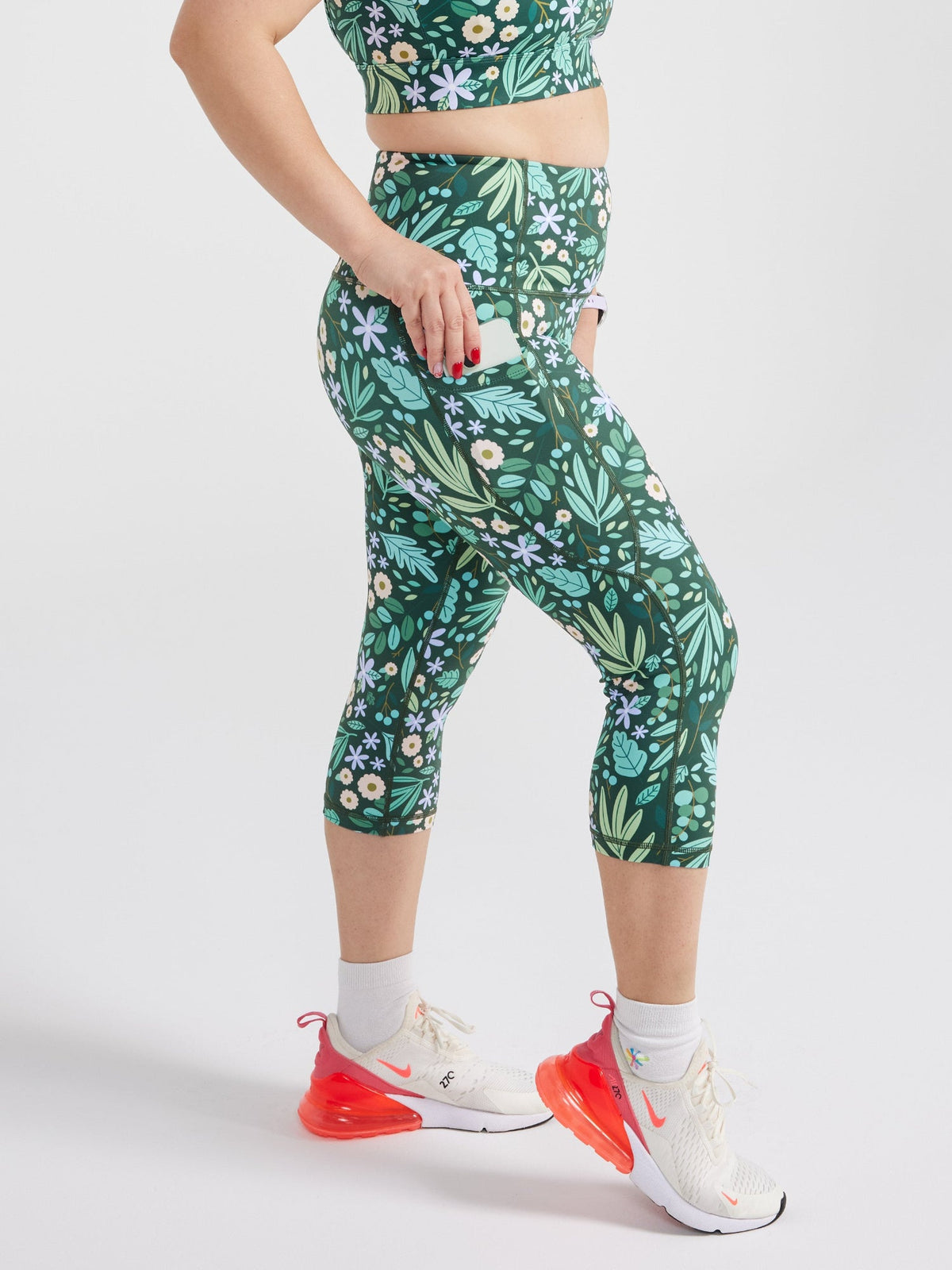 Leaves & Blooms Everyday Cropped Legging - 3/4 length - cropped leggings with deep side pockets