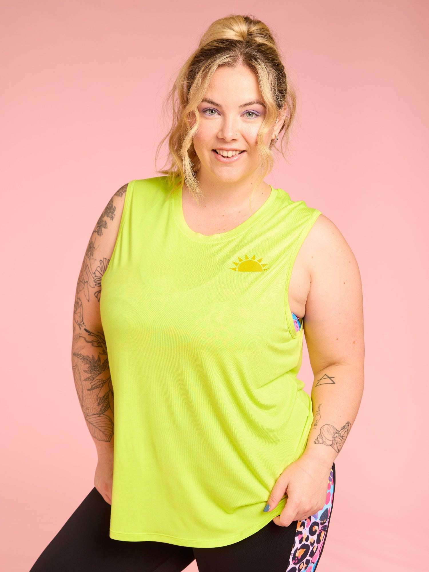 Lime Yellow Active Curve Tank - activewear curve tank top plus size