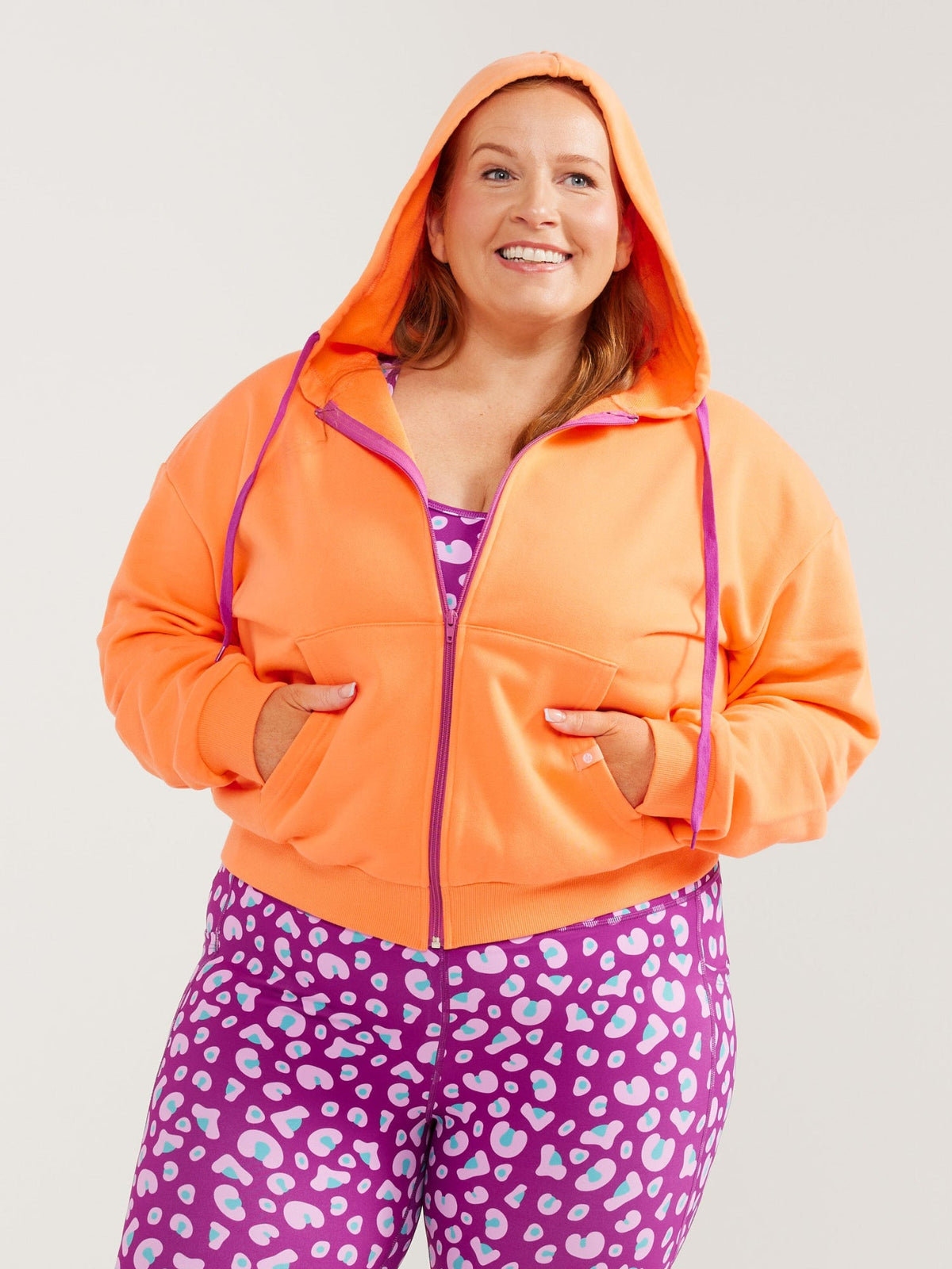 Lucy Zip Up Cropped Hoodie - Orange