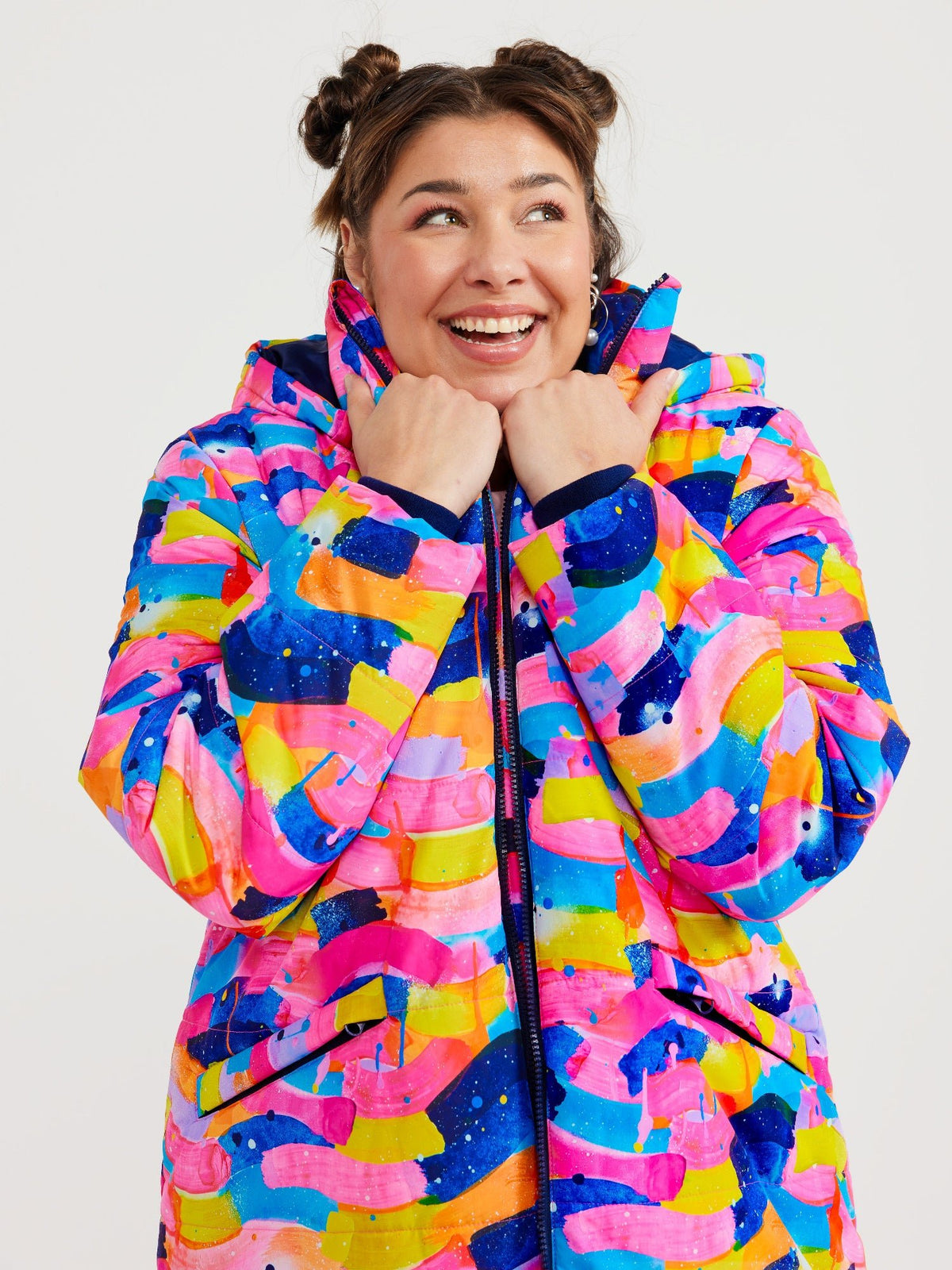 Neon Flow Longline Hooded Puffer Jacket (PREORDER)