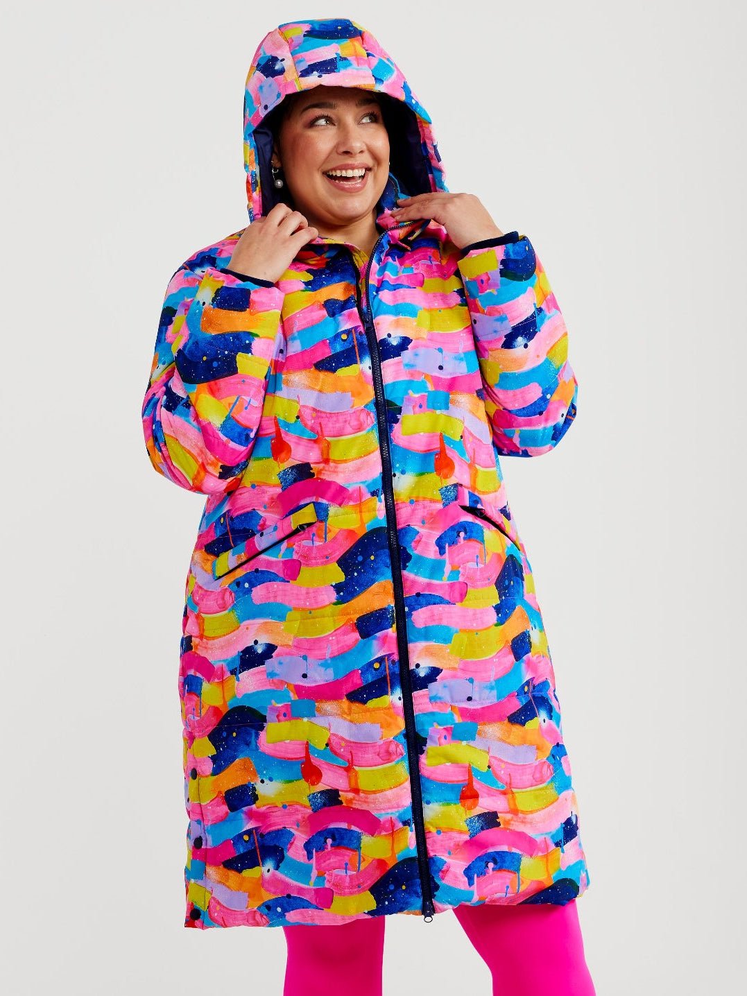 Neon Flow Longline Hooded Puffer Jacket (PREORDER)