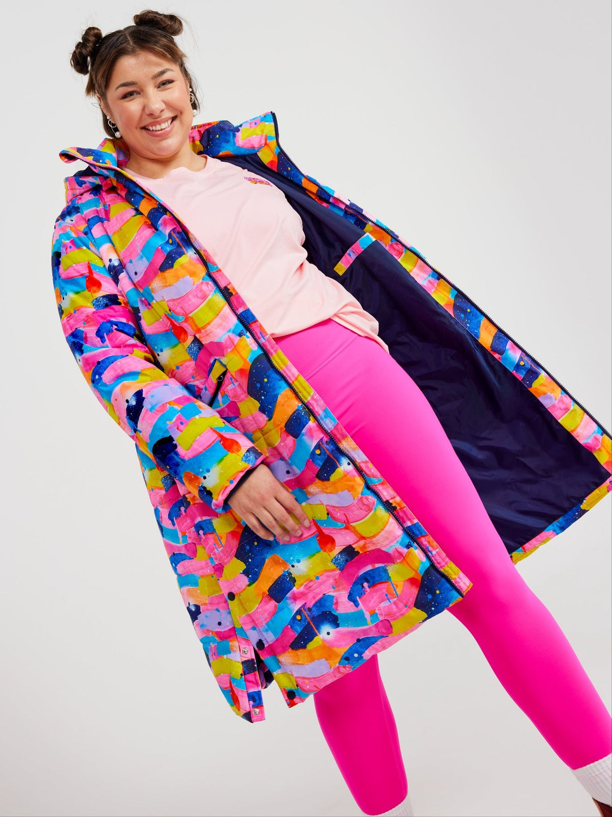 Neon Flow Longline Hooded Puffer Jacket (PREORDER)