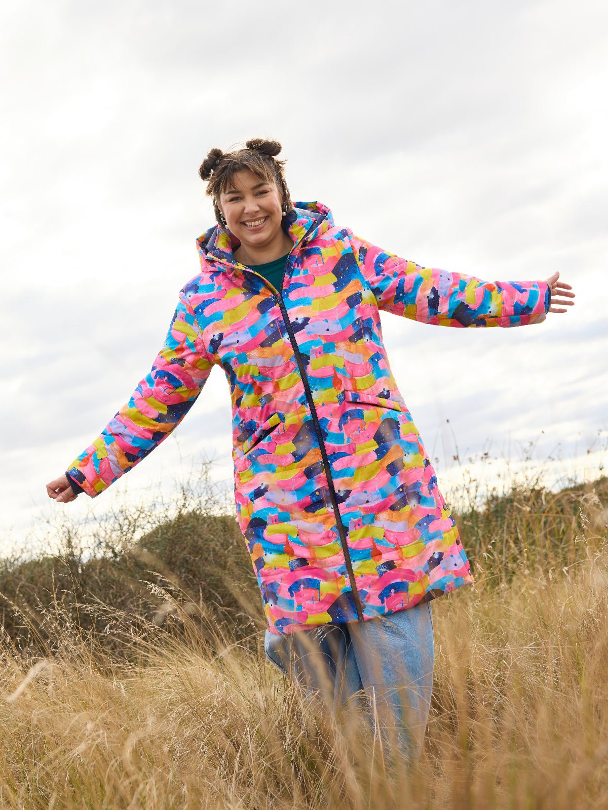 Neon Flow Longline Hooded Puffer Jacket (PREORDER)