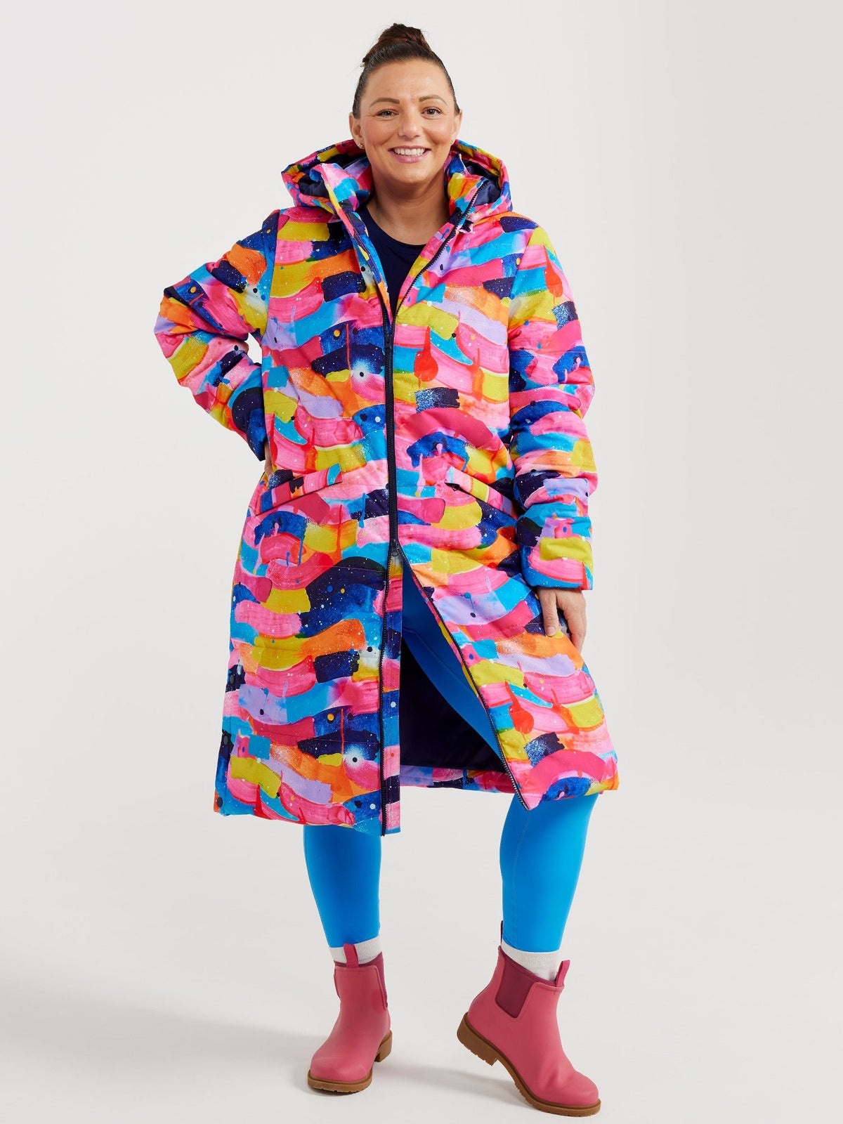 Neon Flow Longline Hooded Puffer Jacket (PREORDER)