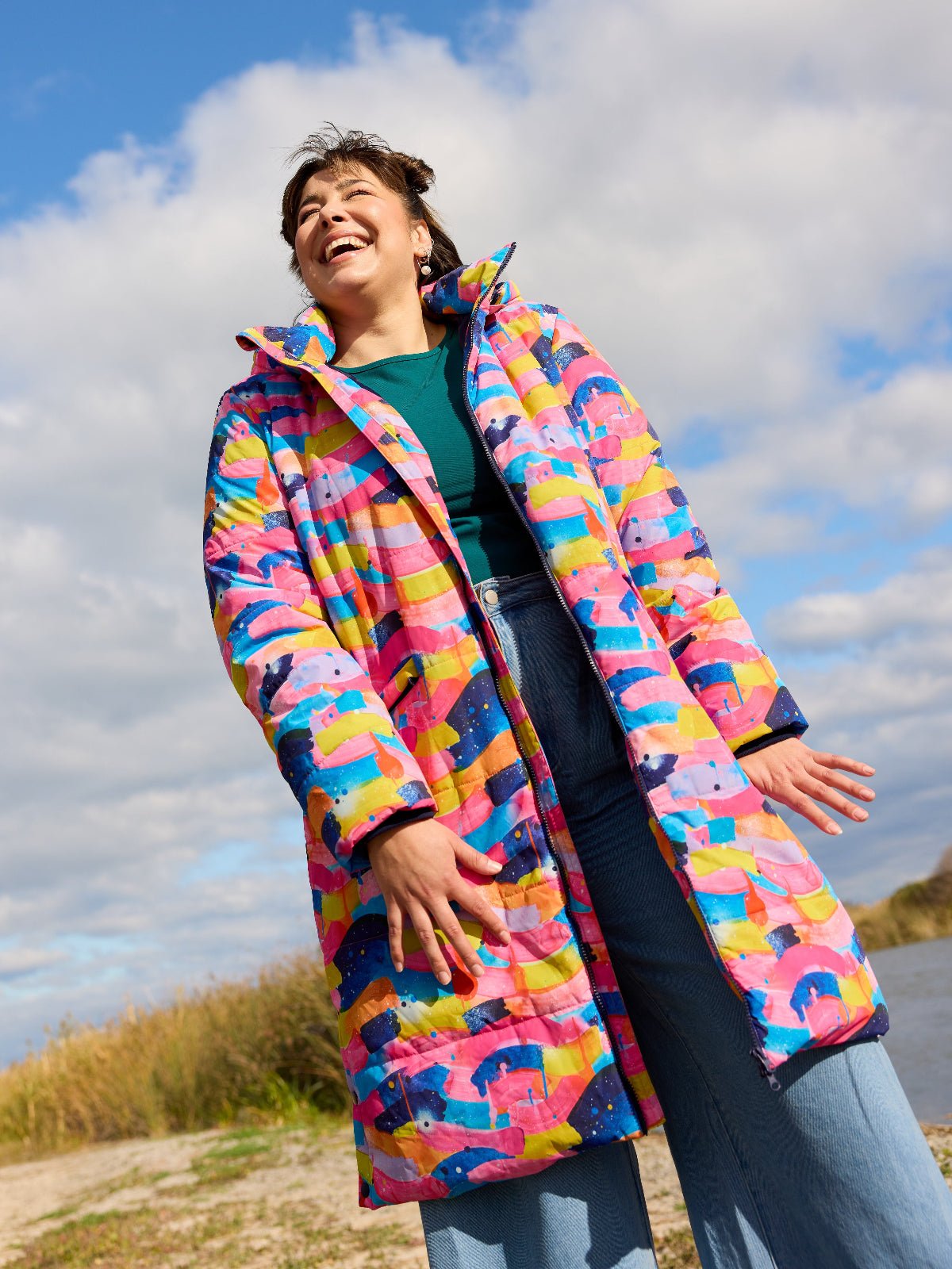 Neon Flow Longline Hooded Puffer Jacket (PREORDER)